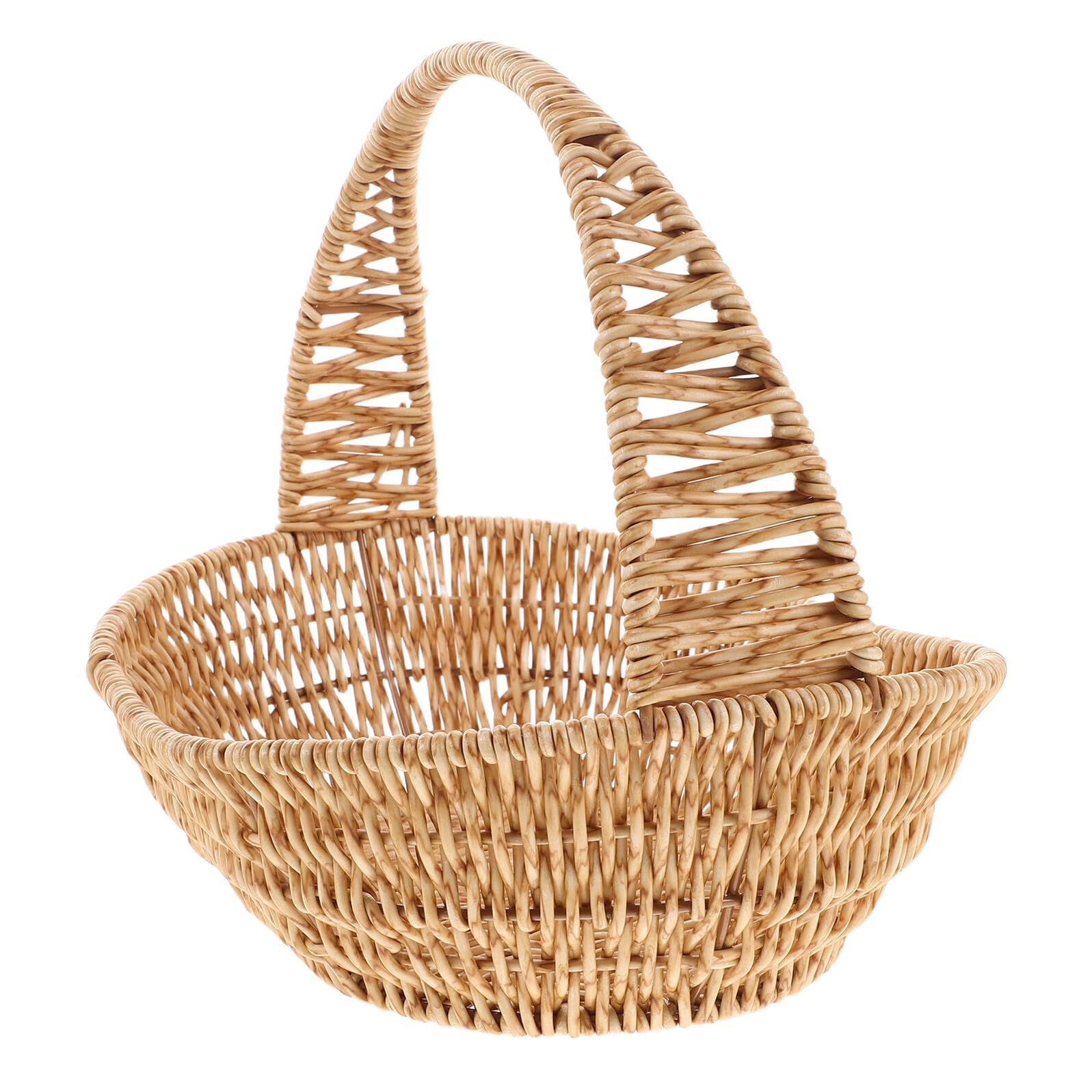 Cesto di Fiori in Imitazione Rattan con Manico, Plastico | Ferro, per Greenery e Fiori, Living Rooms e Wedding Party Favor, Stile Rustico Raffinato Farmhouse