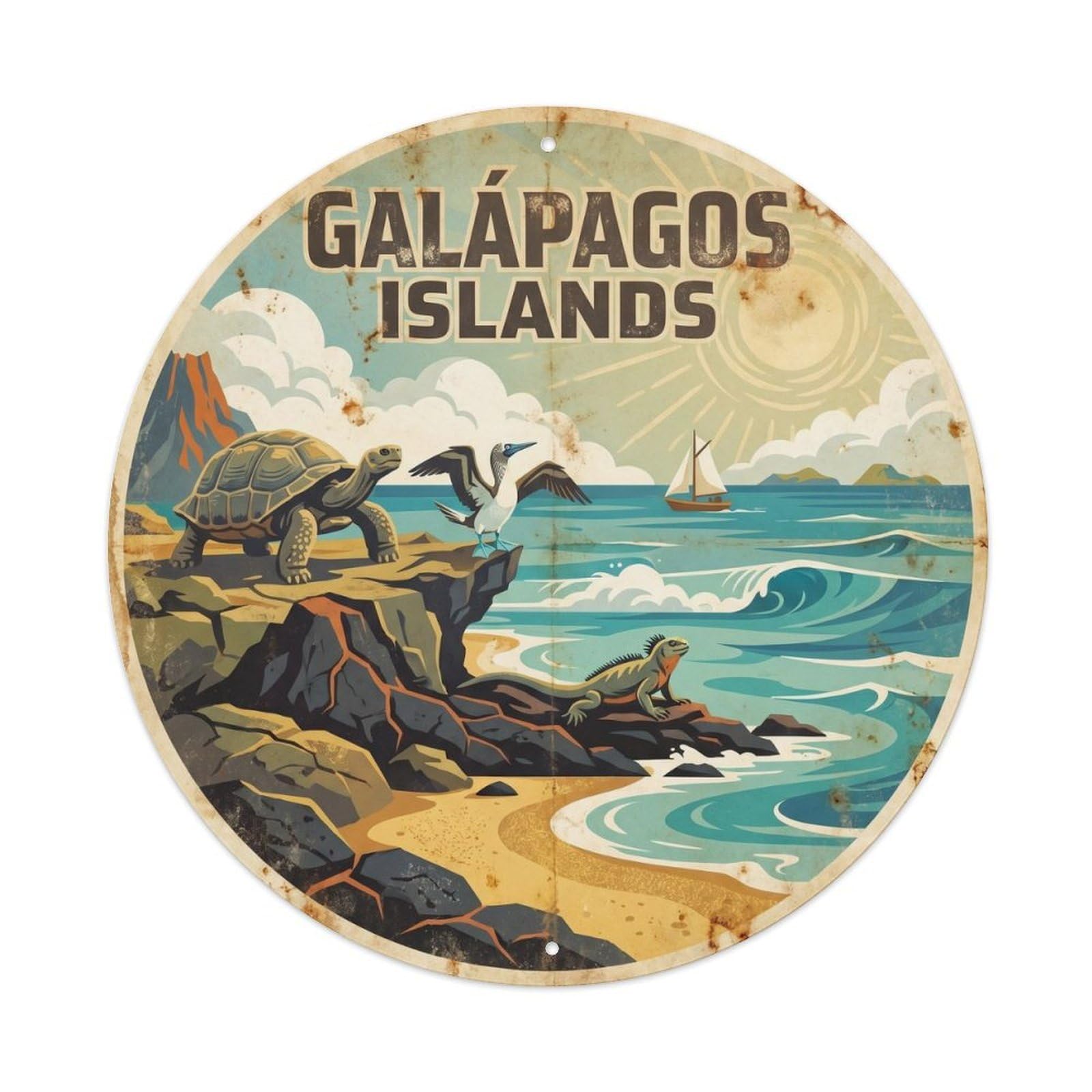 Galapagos Islands Santa Cruz Remote Island Retro Ink Metal Tin Sign