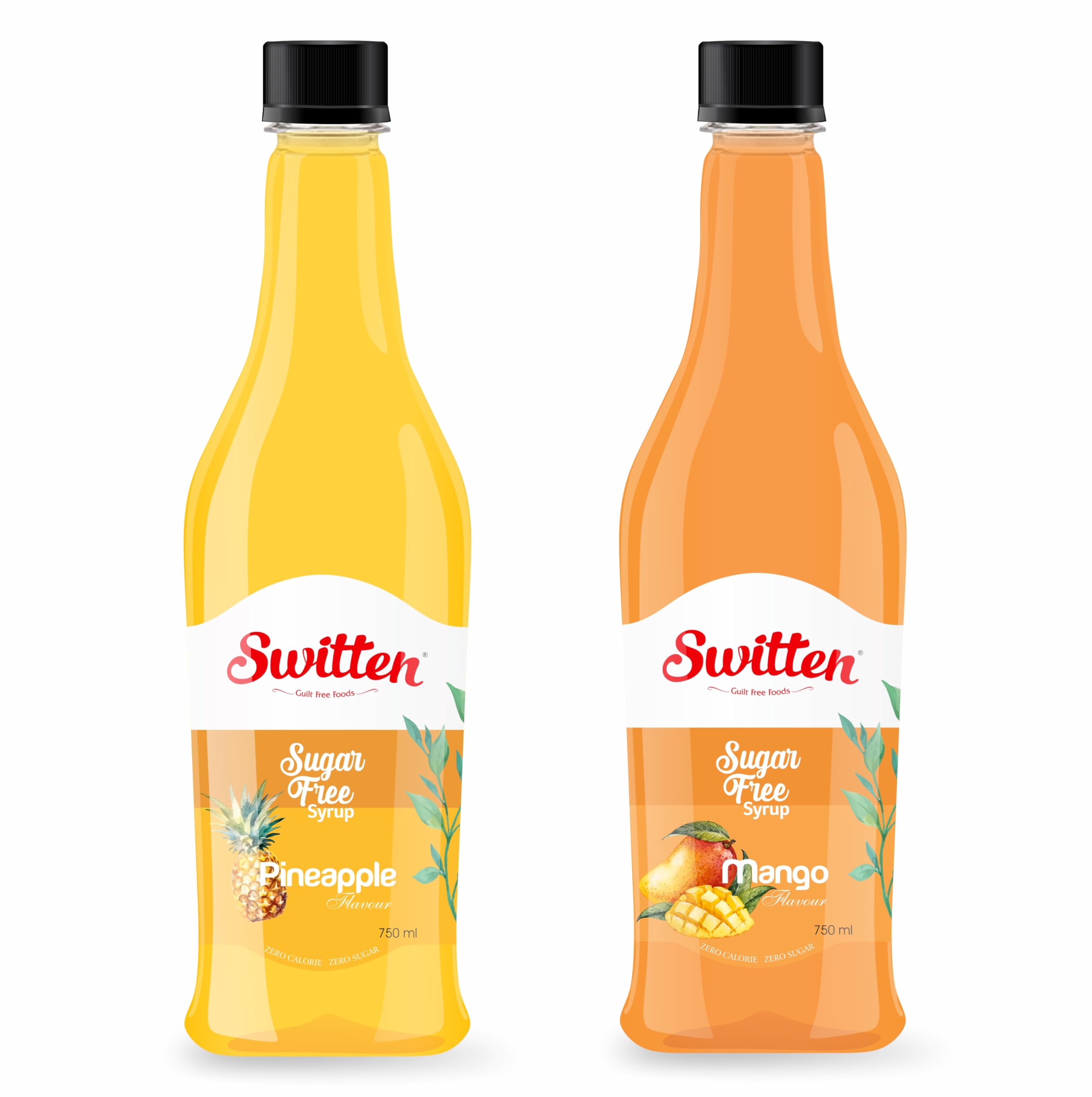 Sugar Free Pineapple and Mango Syrup - Pack of 2 (Each 750ml) I Diabetic Friendly | Concentrated Syrup | No Added Sugar | Cocktail, Mocktail, Sarbat I Keto friendly I Zero Calorie Sharbat