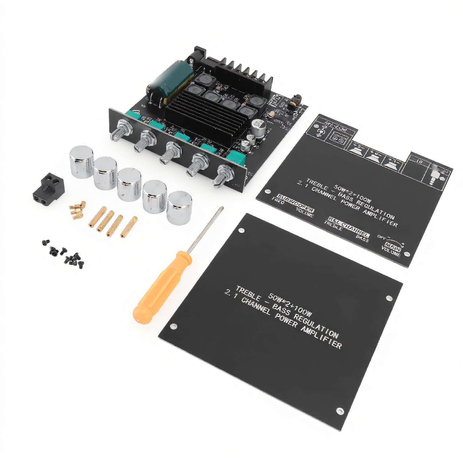 5.0 Amplifier Board, 50W X 2 100W 2.1 Channel Long Range Power Amplifier Module with Bass Treble Control for DIY Speakers