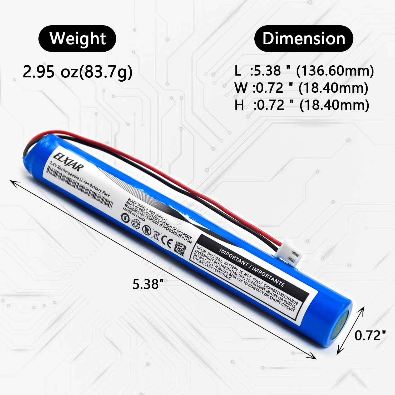 Amazon.com: (2-Pack) 7.4V 2000mAh Li-ion Battery with JST