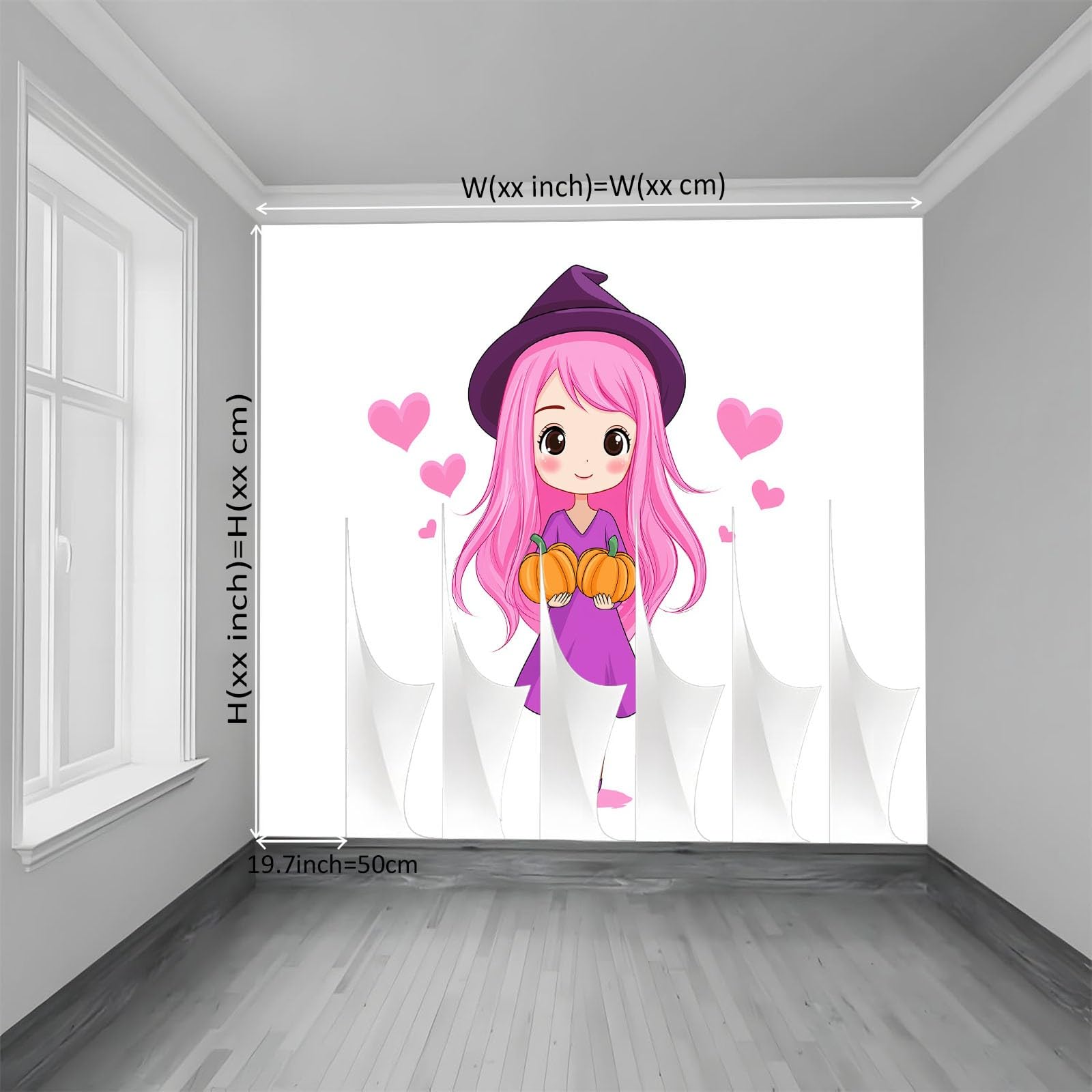 Motyw Halloween panoramiczny plakat tapeta 350 x 256 cm (szer. x wys.), kreskówka różowa czarownica dynia tapeta mural na ścianę akcentującą do sypialni salonu przedpokoju - wodoodporny i zdejmowany