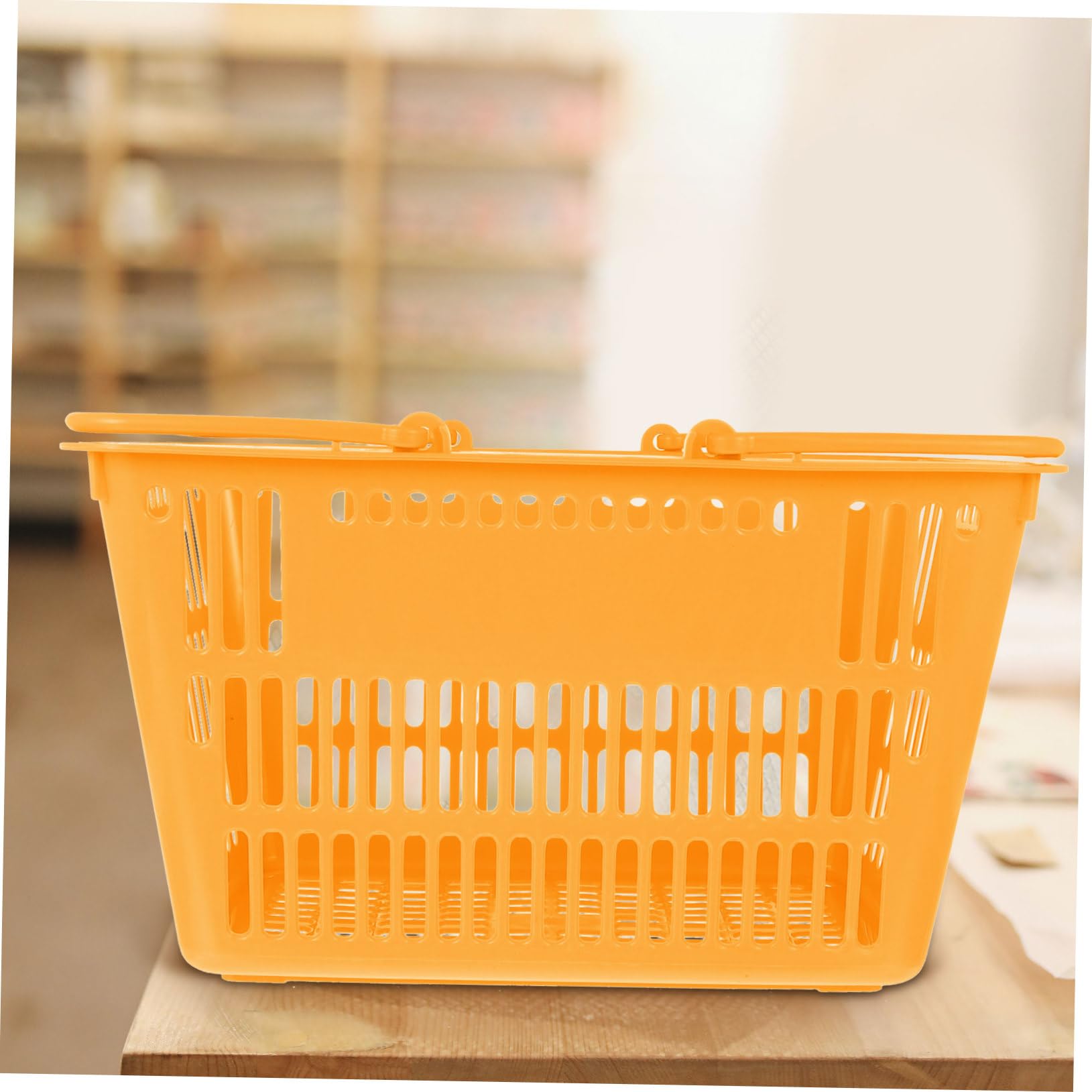 Cesta de Compra de Plástico Naranja con Asas Portátil | Supermercado y Compra, Resistente al Desgaste, Formato Ligero de Uso Diario