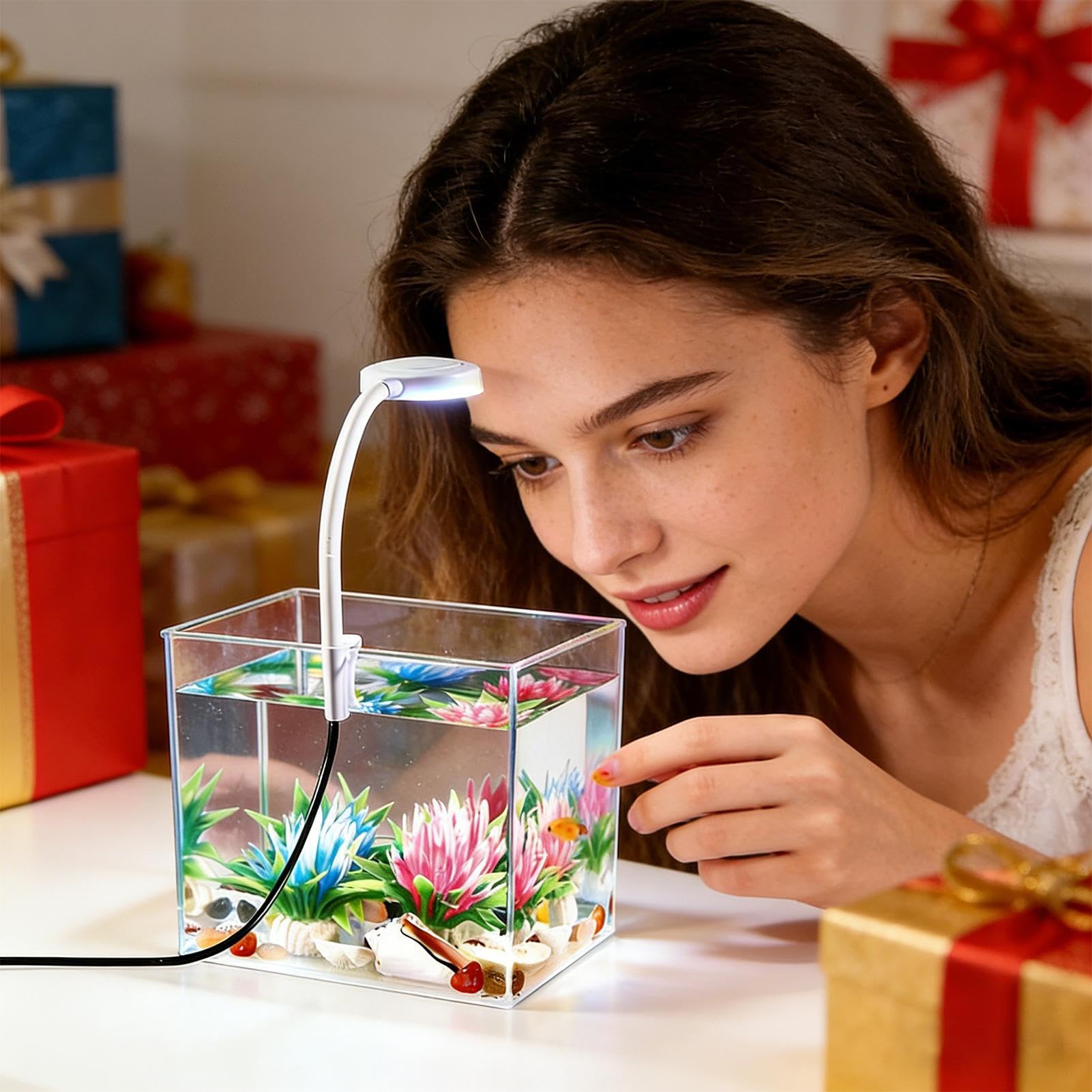 Mini Acquario, con a Clip, Base Trasparente Antiscivolo, Acquario da Tavolo per Pesci Betta, per Casa Camera da Soggiorno Appartamento Adulti e Bambini Acquariofilia Visione