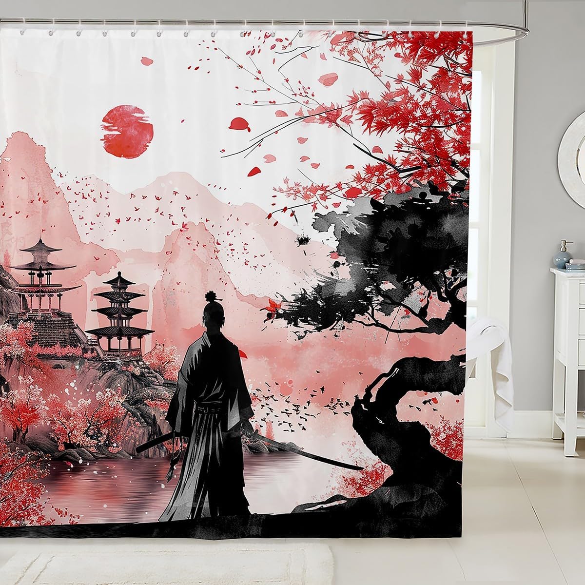 Feelyou Japanese Samurai Bath Curtain Boys Girls 72"x72" Landscape
