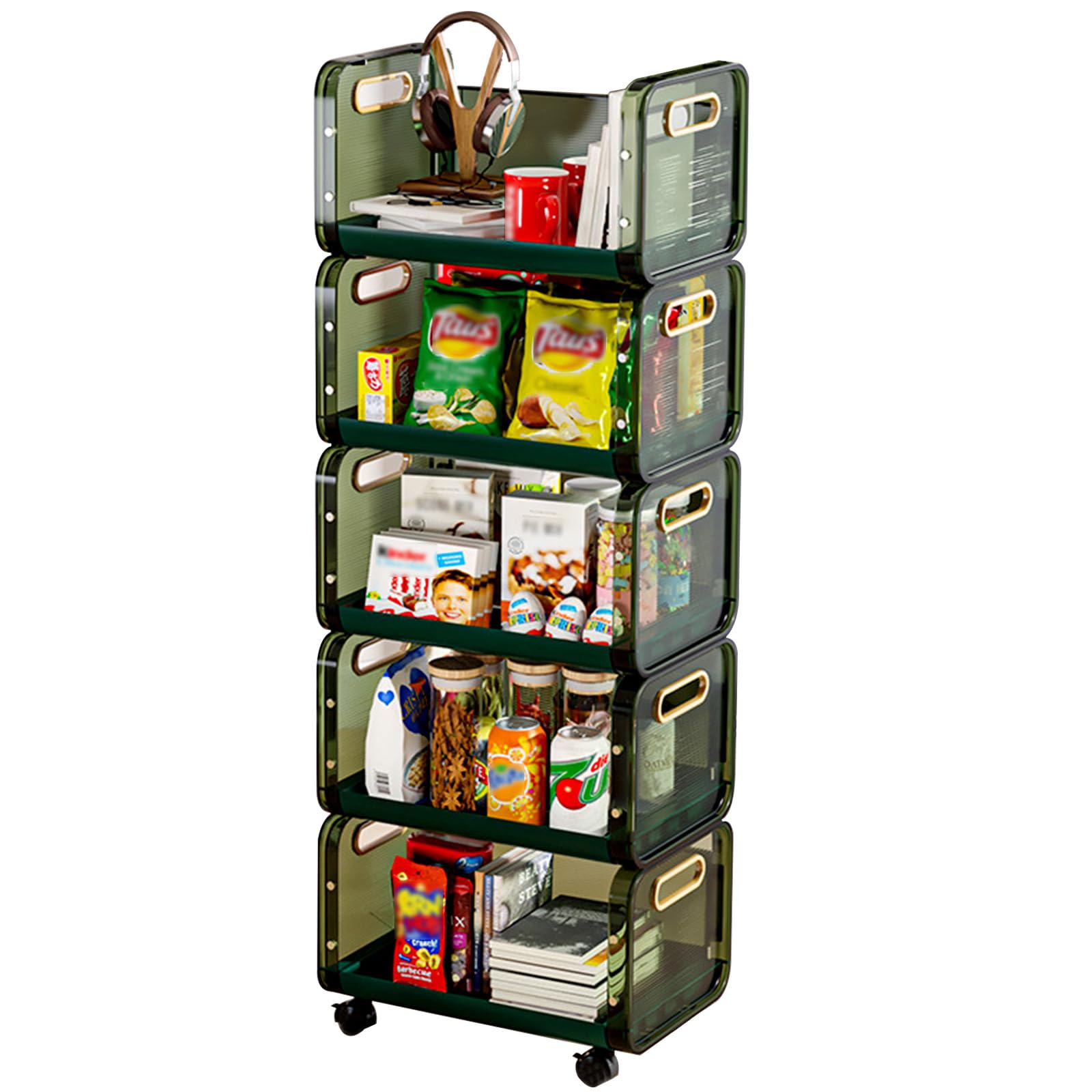 Estante para Guardar Snacks, Armario, Carrito de Almacenamiento rodante de 1 a 5 Niveles, Carrito de Cocina rodante, Estante para Frutas y Verduras con Ruedas, estantes móviles, Carrito de a