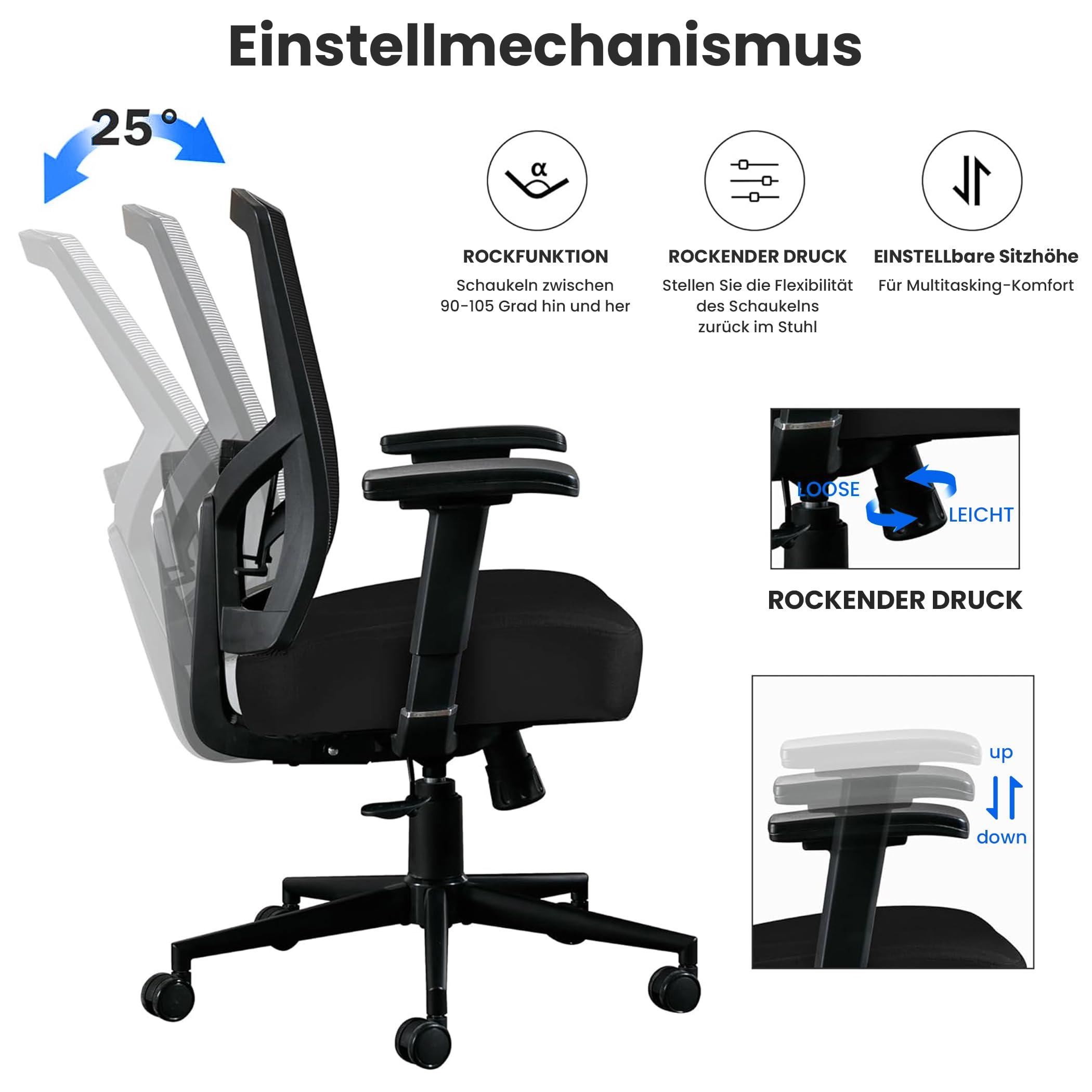 Fantasylab Bürostuhl 200KG Ergonomischer Schreibtischstuhl mit Extra Breite Sitzfläche Offce Chair mit 13cm Memory-Schaum Chefsessel mit Verstellbare Lendenwirbelstütze