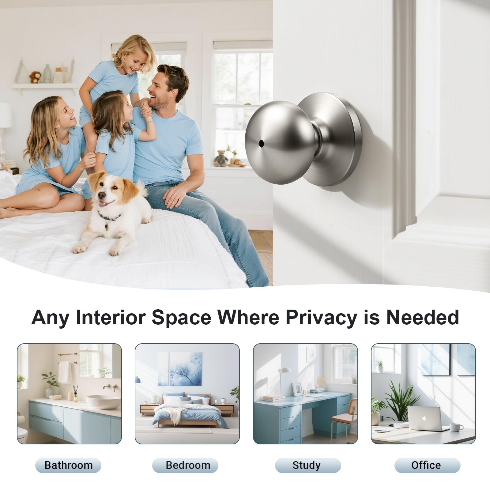 Brushed Nickel Door Knobs - Keyless Privacy -6