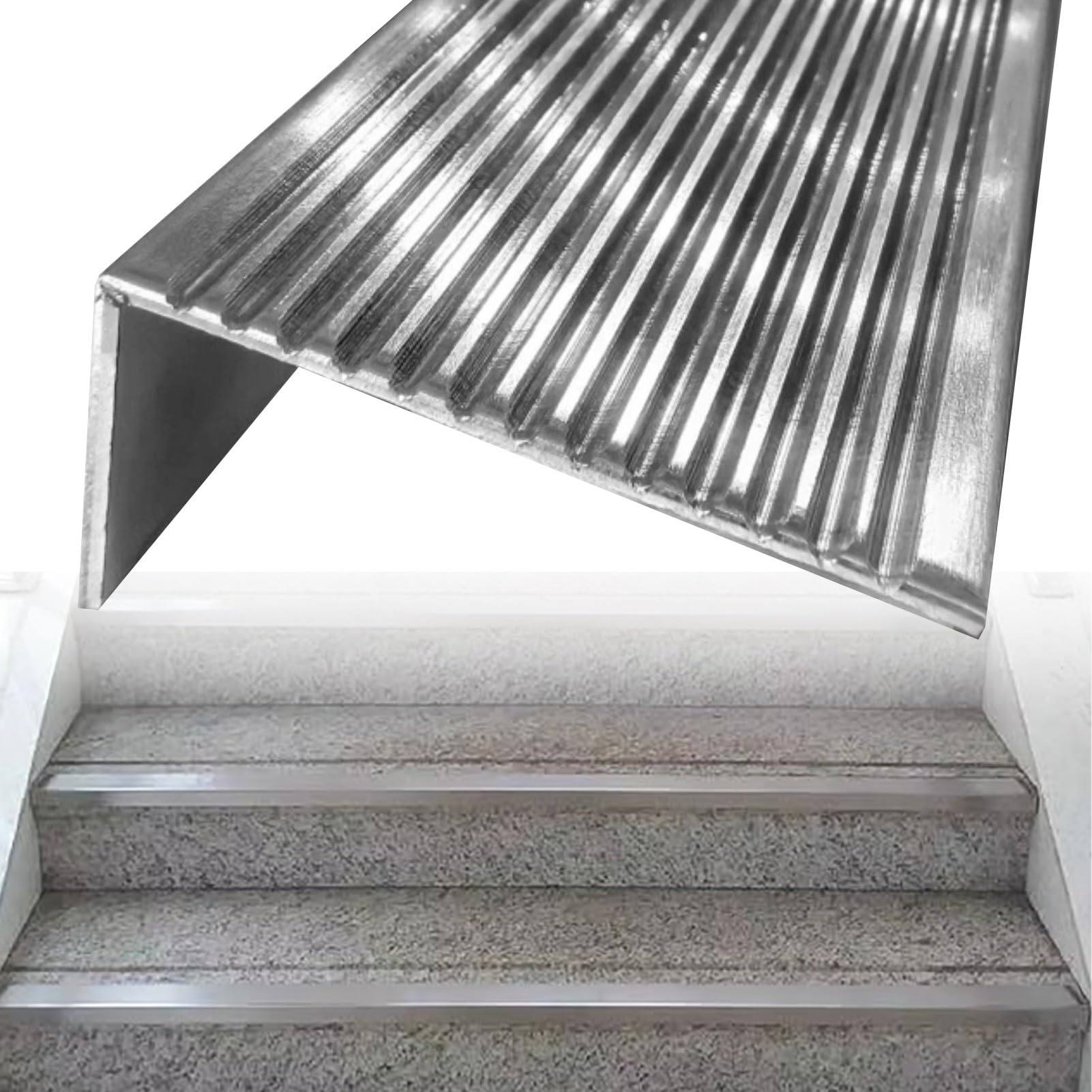 Perfil de Borde Perfil Antideslizante de Acero Inoxidable para Escaleras, Tira de Remate para Escaleras Exteriores, Protector de Bordes de Escalones(L 150cm (59"),W 7cm(2 3/4"))