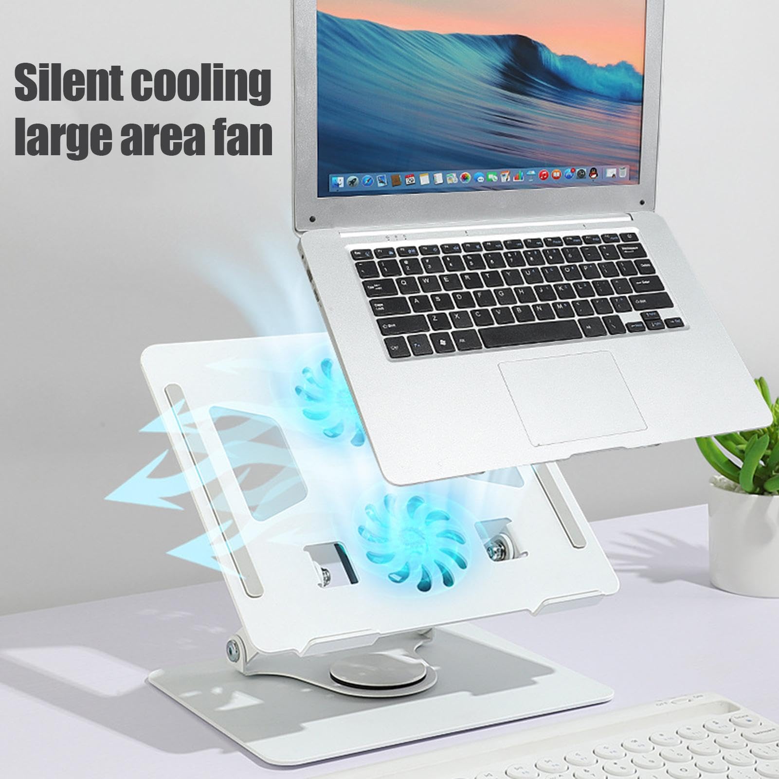 Soporte ajustable para laptop, elevador plegable ventilado y almohadilla de refrigeración, soporte ergonómico para portátil y tableta, altura ajustable para uso en escritorio