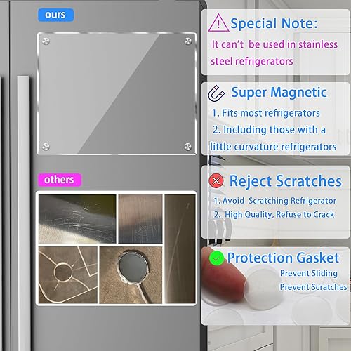 Miniatura 5 de Pizarra magnética acrílica de borrado en seco para refrigerador de 10 x 14 pulgadas, tablero magnético de acrílico transparente para refrigerador,