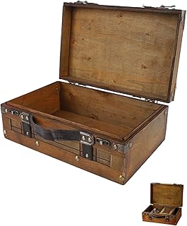 Vintage Suitcase, Distressed Wood Bridal Trunk with Finger Lift Latches Stackable Mini Suitcase Keepsake Trunk for Wedding Decor, Photo Props, Vintage Home Displays (13.5 Inch)