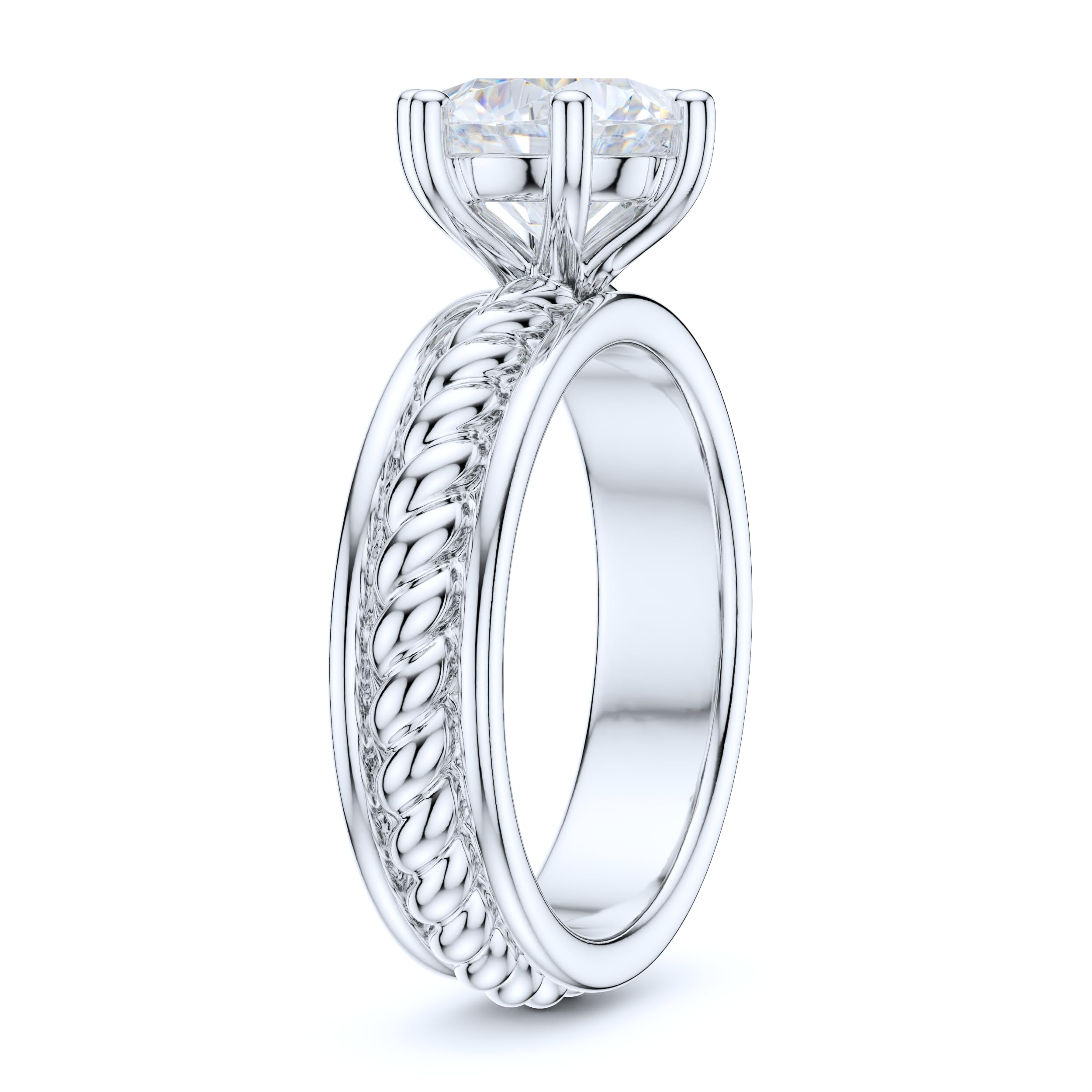 pierścionek, Pierścionek zaręczynowy z imitacją okrągłego diamentu lub Moissanite o