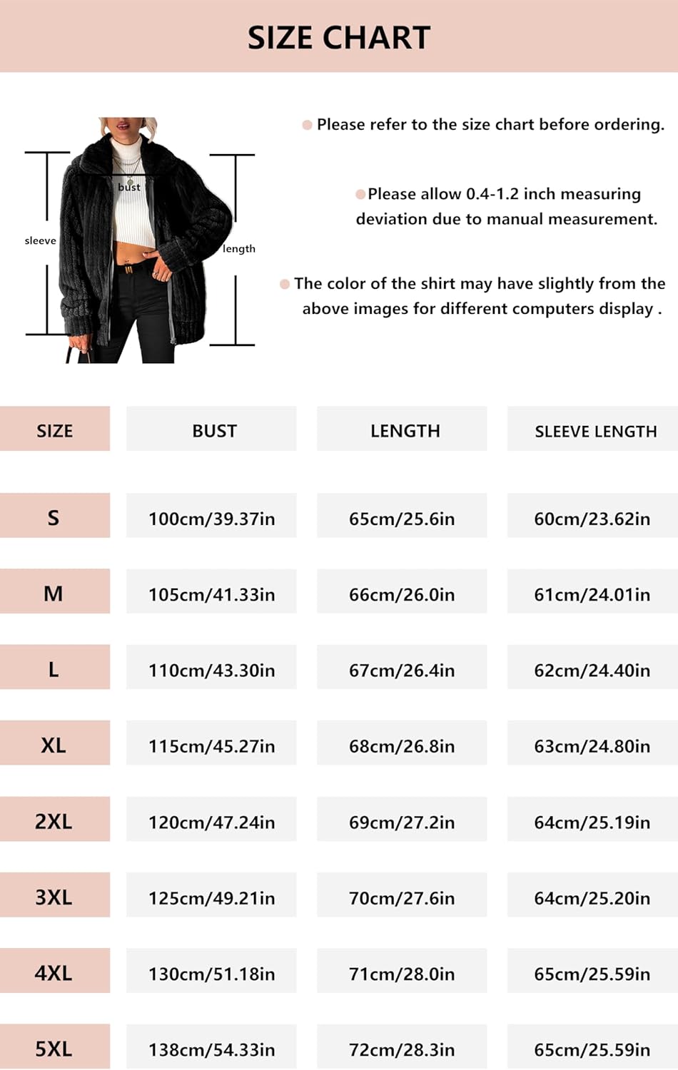 Women's Fleece Jacket Women Full Zip Long Sleeve Lapel Collar Sherpa Coat Outerwear with Pockets (S-5XL) - Image 6