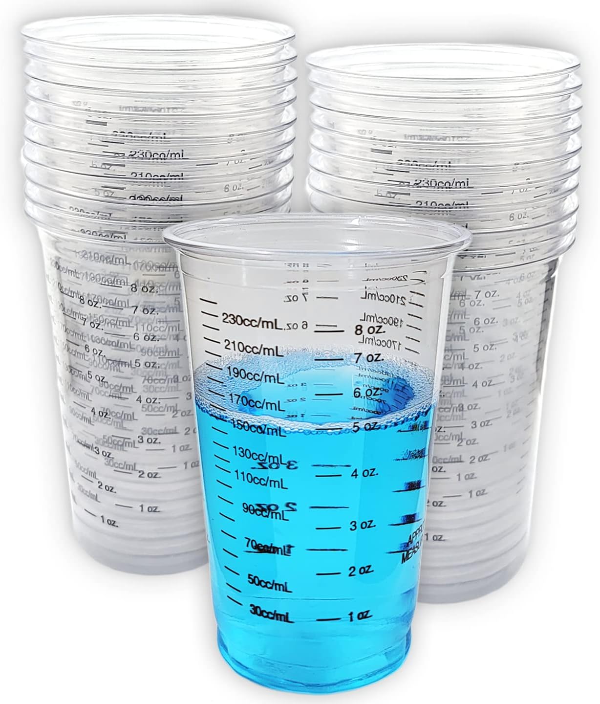 WERPOWER 20 8oz Disposable Graduated Clear Plastic Cups for Mixing Paint, Stain, Epoxy, Resin