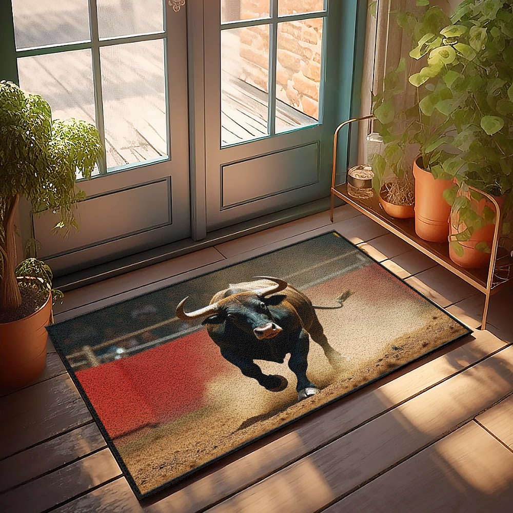 Paillasson d'été taureau en arène 65x90 cm idéal pour décorer la chambre de vos garçons