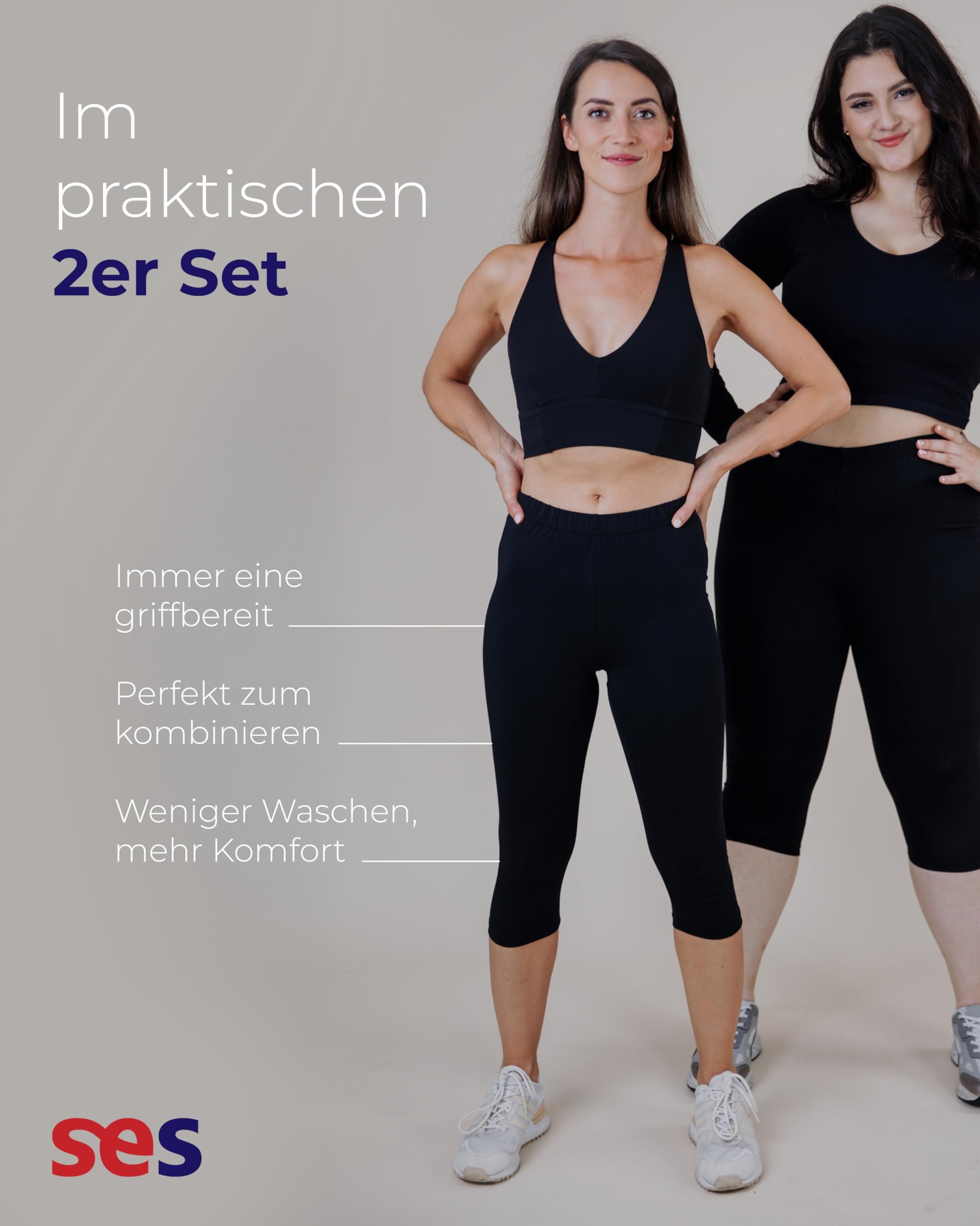 SES Legginsy damskie Capri 3/4, 2 sztuki, bawełna