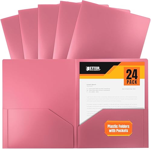 Miniatura 11 de Better Office Products Carpetas de plástico pesado con 2 bolsillos, carpetas de polietileno tamaño carta, paquete de 24 (rojo) Rojo -,Negro