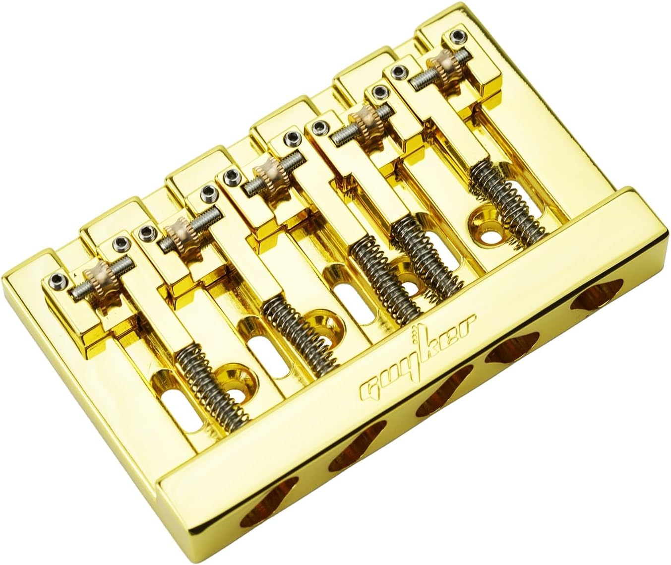 Guyker Bass Bridge, 5 String Bass Bridge with Solid Roller Saddle Adjustable Replacement Part (GB506, Gold)