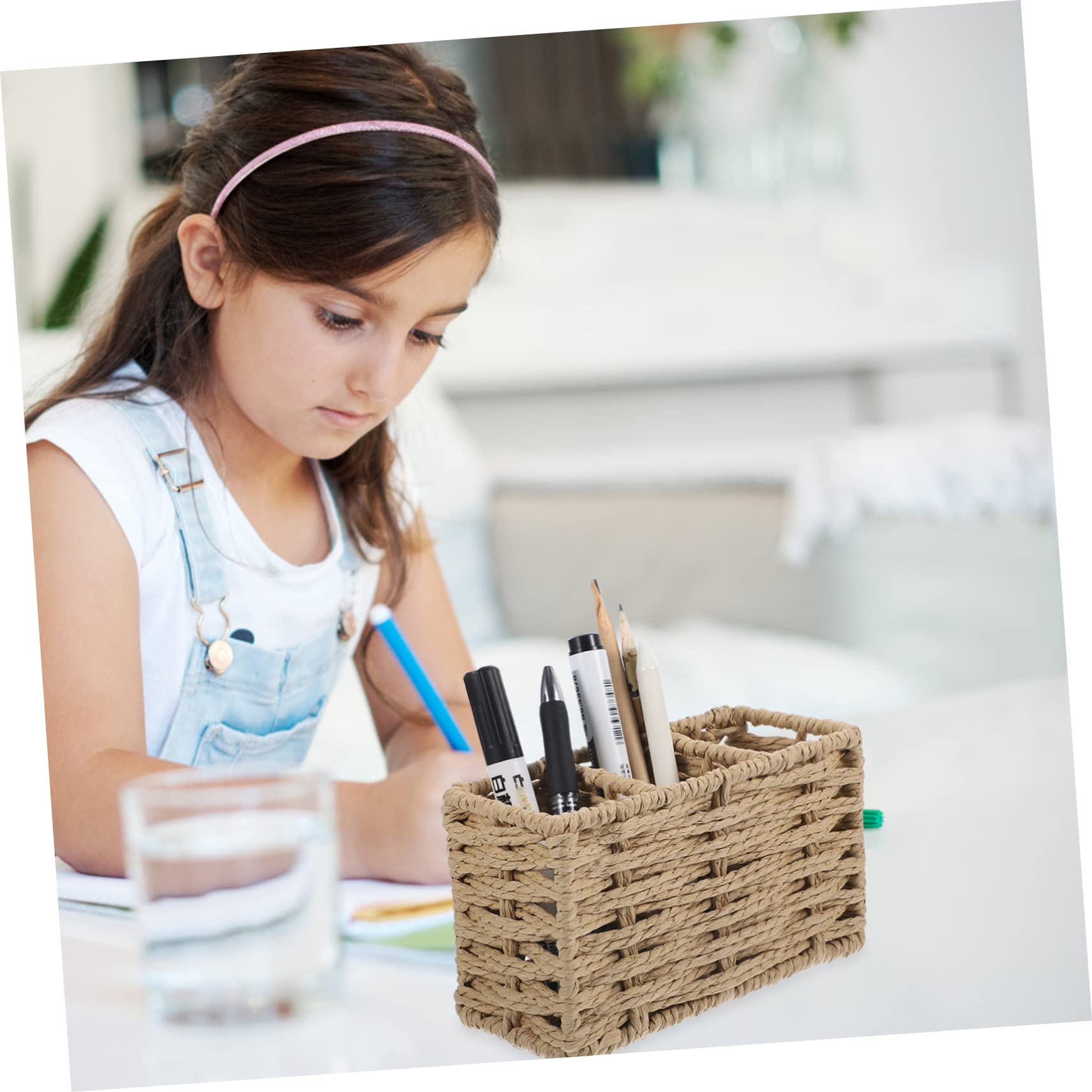 Cabilock Organizador De Utensilios De Cocina con Compartimentos Soporte De Cubiertos De Cuerda De Papel Beige Cesta Multifuncional para Mesa y Mostrador Almacenamiento Ligero y Compacto