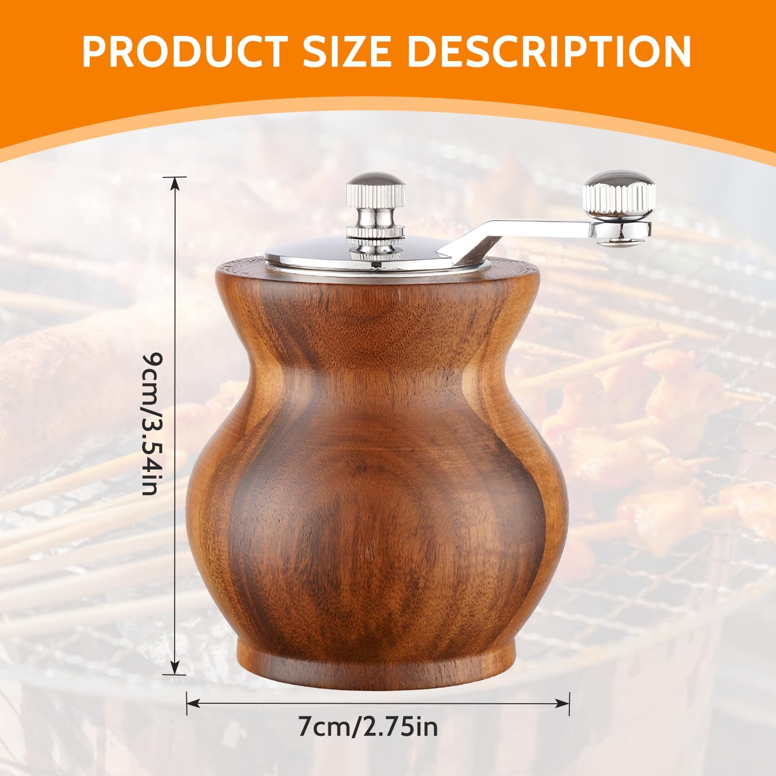 Molinillo de pimienta, molinillo de pimienta de madera clásico para cocina, molinillo de pimienta manual de madera y acrílico, molinillo de sal de manivela con grosor ajustable, ideal para 6