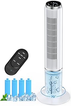 HIFRESH Personal Air Cooler for Home, 107CM Portable Fan, Touch & Remote Control, 4 Mode& 3 Speed, 26Ft Air Throw, 12H Timer, 4 Ice Packs, Auto Rotation, Low Power Consumption Tower Cooler for Room - image, photos