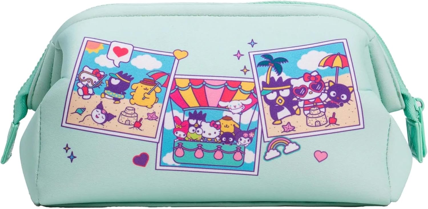 Impressions Vanity Hello Kitty and Friends Vacay Cosmetic Pouch for Women, Vacation Print Artwork Travel Makeup Bag Organizer with 2 Inner Pocket, Metal Zipper Faux Leather Handheld Purse (MInt) - Image 5