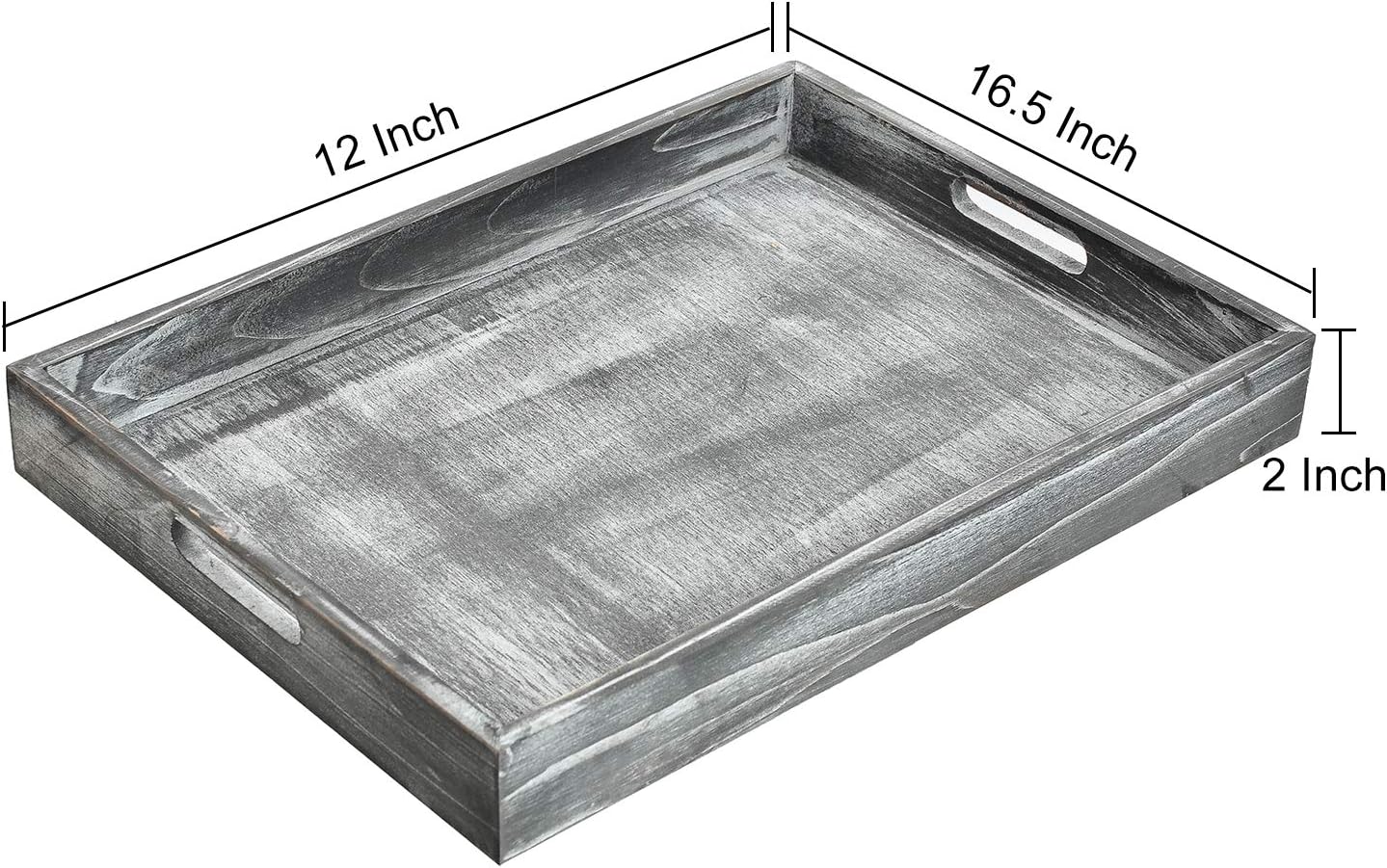 Rustic Distressed Wood Food Breakfast Serving Tray Octagon Serving Tray in Bed with Cutout Carrying Handles Coffee Office Desktop Document Holder Home Kitchen (Grey) - Image 2