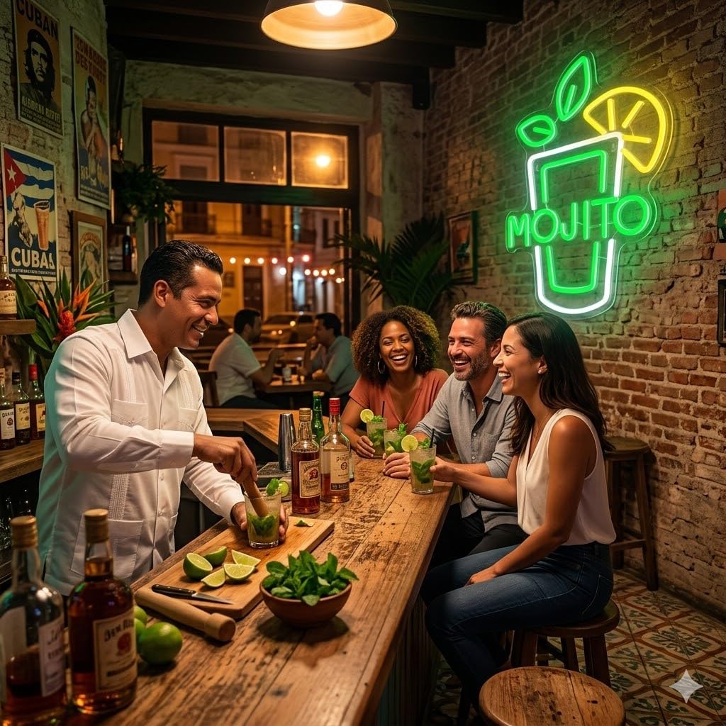 Letrero de Coctel Mojito Cartel Luminoso LED Escaparate, Decoración de Pared en Metacrilato, Luz Brillante, aproximadamente 42x32cm alimentación 12v