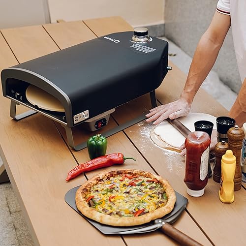 Miniatura 5 de Q Pizza Horno de pizza a gas con piedra giratoria automática, horno portátil de gas propano para cocinar al aire libre, cocina, patio, fiesta,