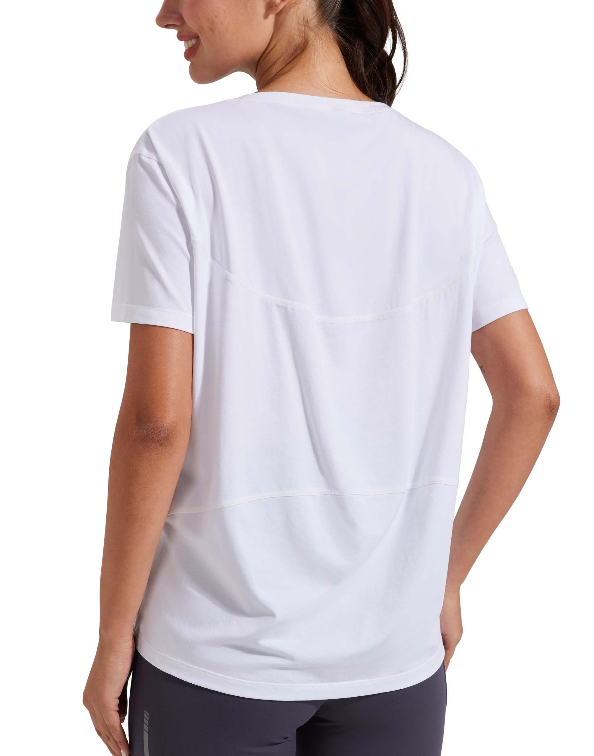 Pioneer Camp Women's Bamboo Viscose Short Sleeve Shirt Loose Fit Boat Neck Athletic Tops Yoga T-Shirt, White, M