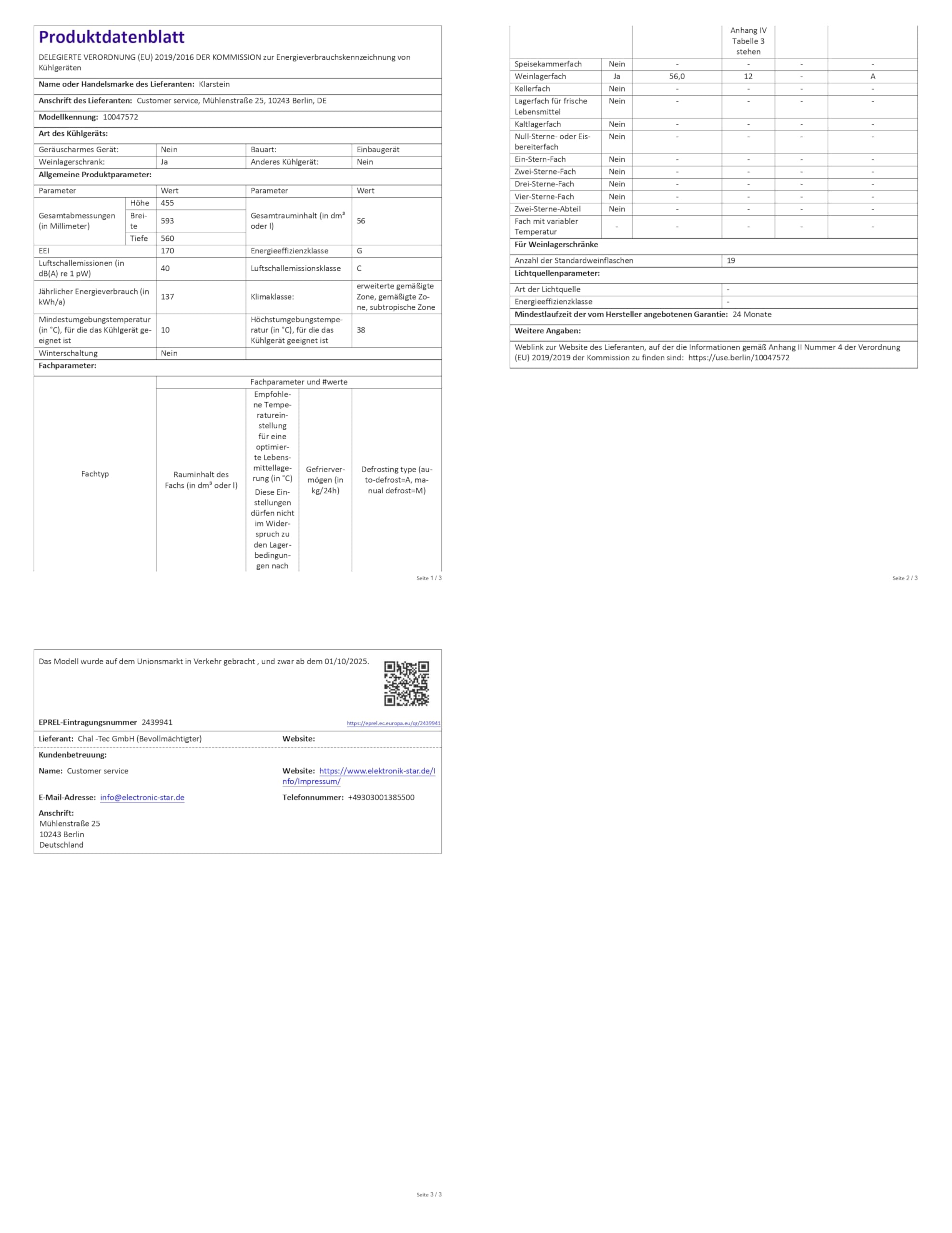 Klarstein Illuminosa Weinkühlschrank Einbau - 19 Flaschen, 1 Zone, 5-20°C, Touch, LED, UV-Schutz, leise, Buchenholzregale, Einbau-Weinkühlschrank