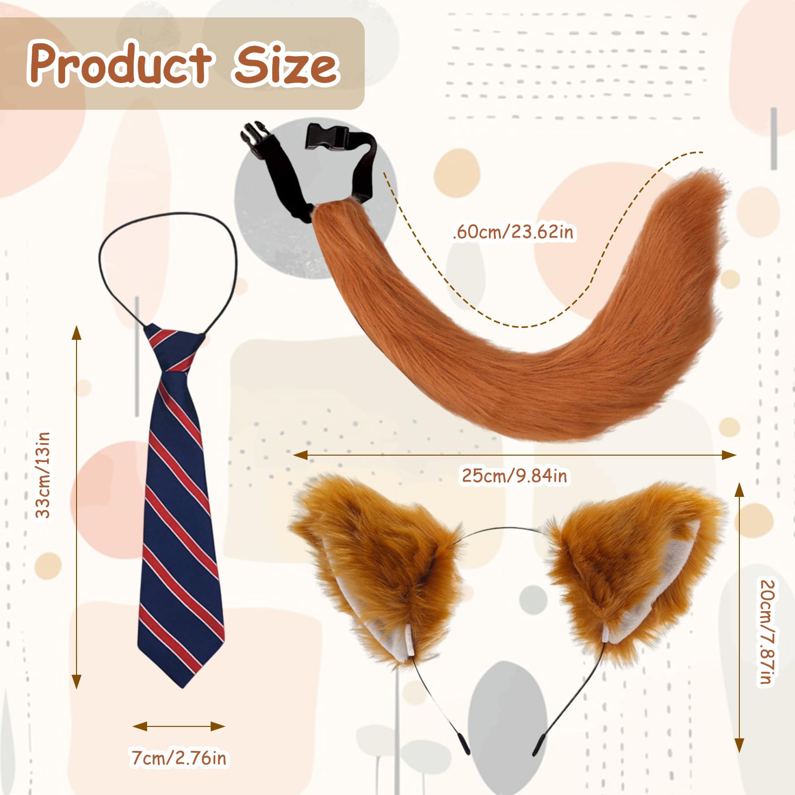 ZhongShuang 3 Pcs Fox Costume Accessory Set, Fox Ears Fox Tail Animal Fancy Costume Fox Tail Fox Tie Fox Costume For Kids Adults Fox Fancy Dress Up Halloween Party Cosplay Animal Costume - Image 4