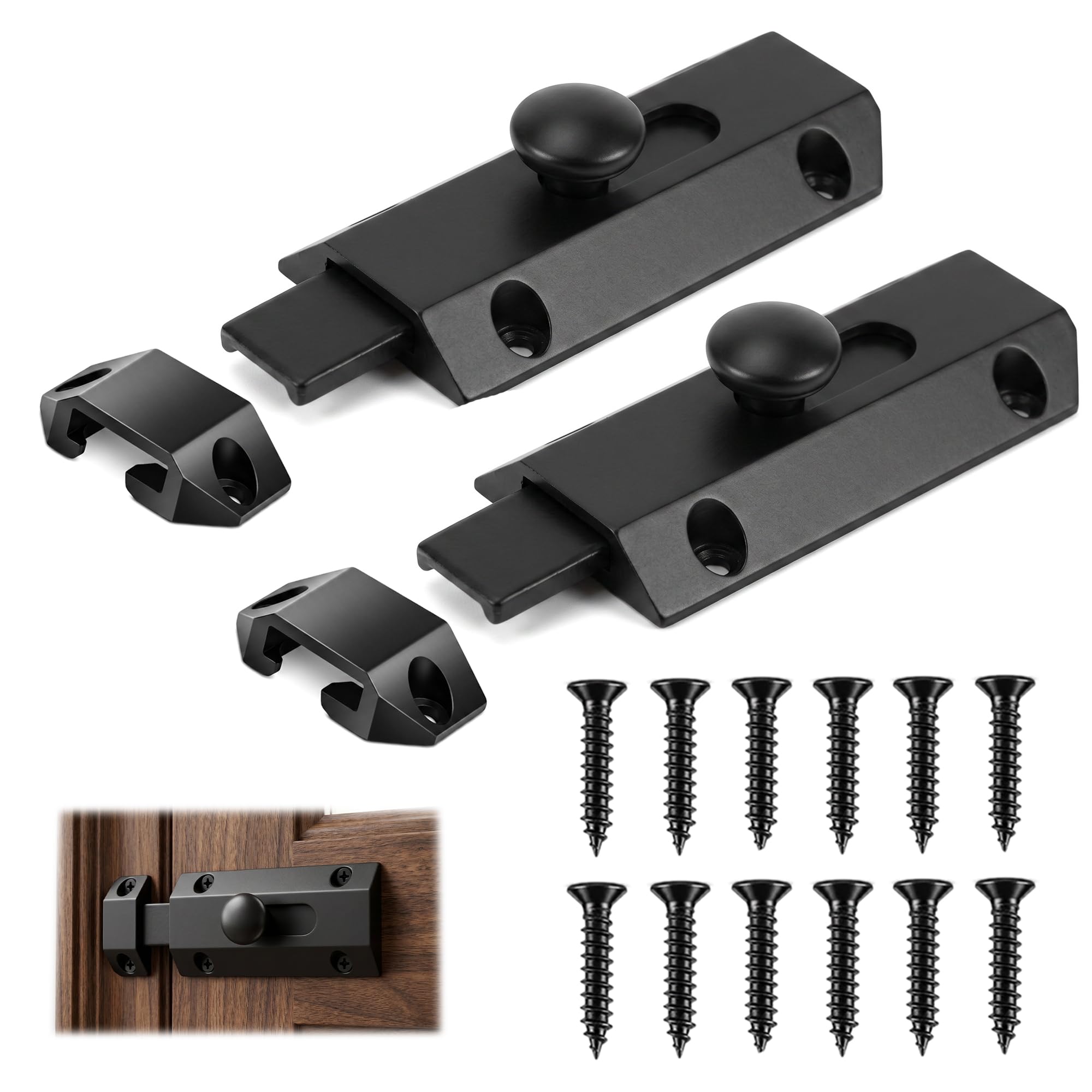 Vokmon 2pcs Slide Bolt Lock, 3 Inch Zinc Alloy Door Bolts for Internal Door