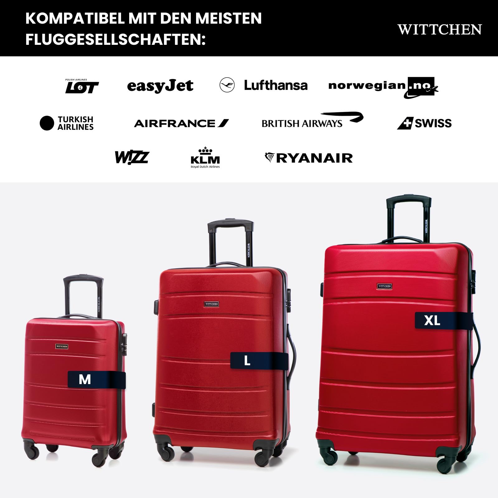 WITTCHEN Globe Line Kosmetikkoffer Reisekoffer Handgepäck Kabinenkoffer Hartschale aus ABS Zahlenschloss | 25 x 33 x 16,5 cm | Rot Lufthansa/Eurowings/Ryanair/Condor/Discover Airlines