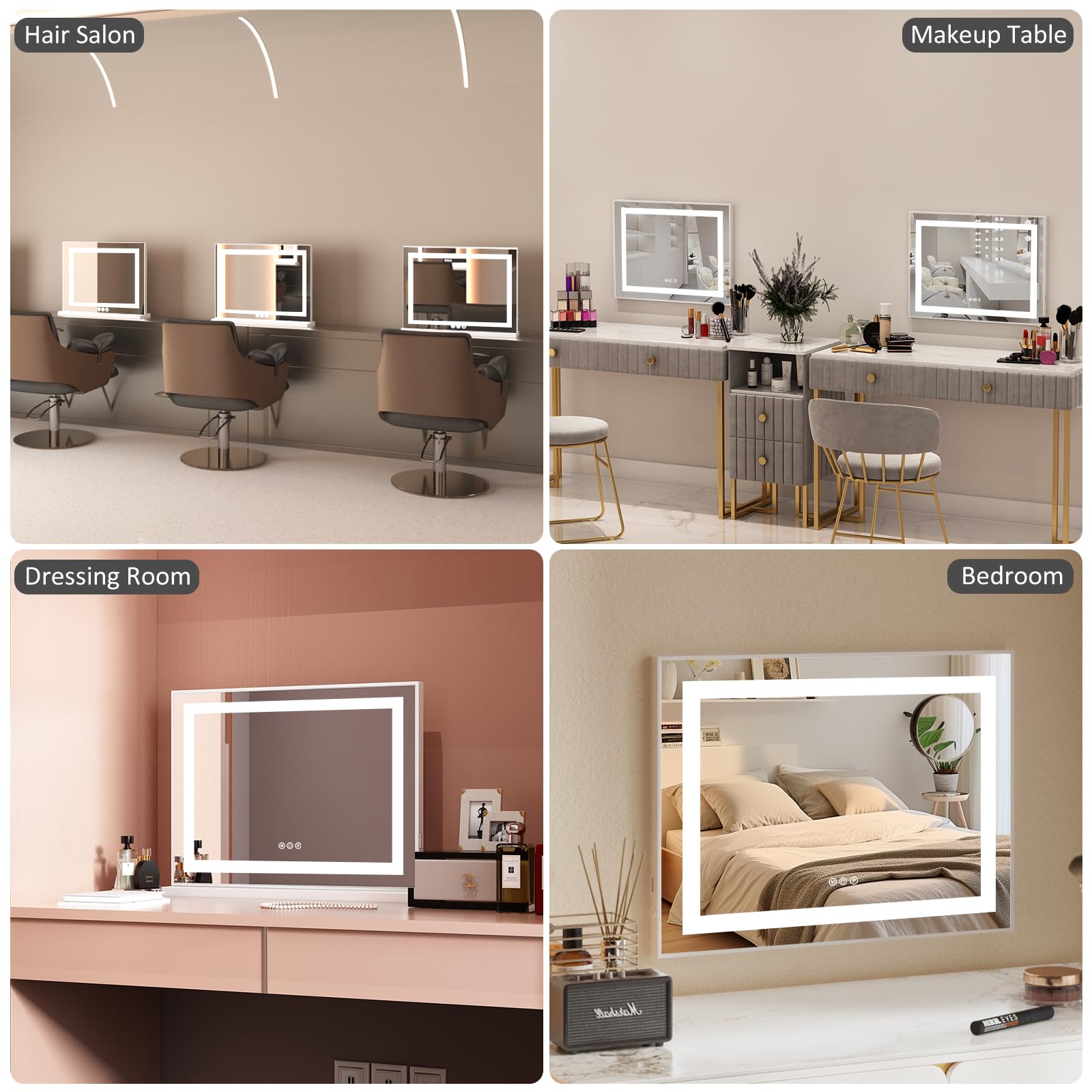 Makeup Mirror with Lighting, 58 x 44 cm, mit 10-facher Vergrößerungslinse, Touch Control, DREI Farbtemperatureinstellungen und Einstellbarer Helligkeit.