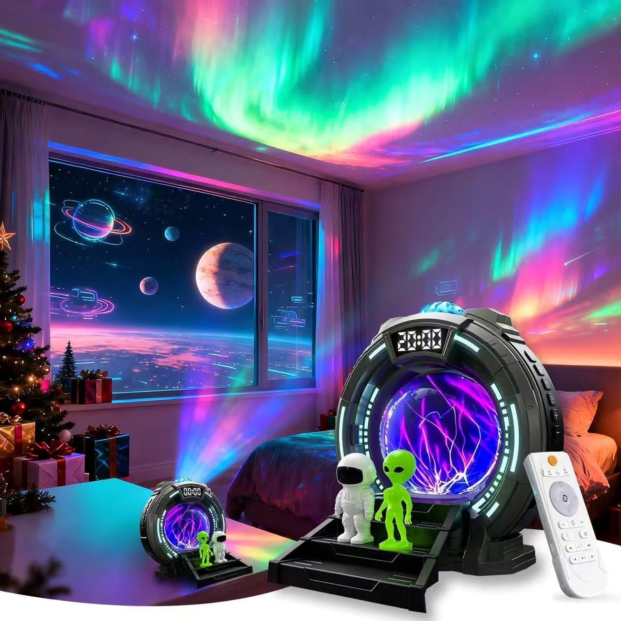 Astronaut Star Projector,Northern Lights Projector Aurora Projector with Plasma Globe 8 Colors and 8 White Noise & Bluetooth Galaxy Projectors Night Light for Kids Adults Bedroom Decor Xmas Gift