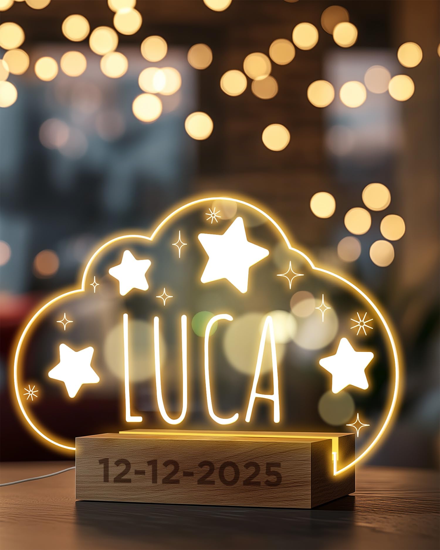 Panorama Lámpara Personalizada Bebé 22x15 cm - Modelo Nombre - Luz Nocturna para Pequeños - Lámparas Personalizadas Decorativas - Regalos Originales Bautizos