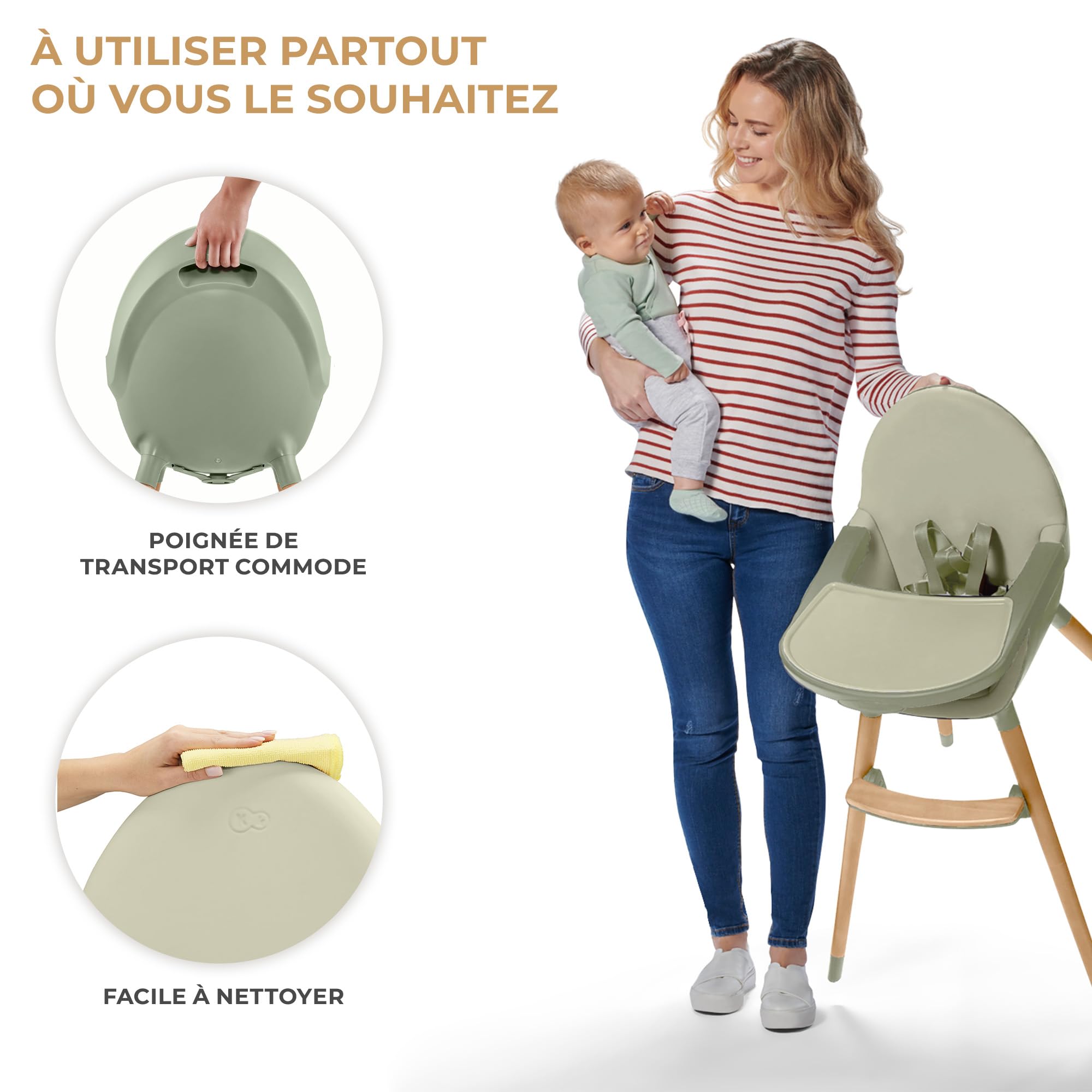 Kinderkraft FINI 2 Chaise Haute Bébé, 2 en 1, Fauteuil Enfant, Chaise Enfant, Puericulture Bébé, Évolutive, Réglable, Avec Plateau, Solide, Design Universel, Facilement lavable, 20kg, Vert