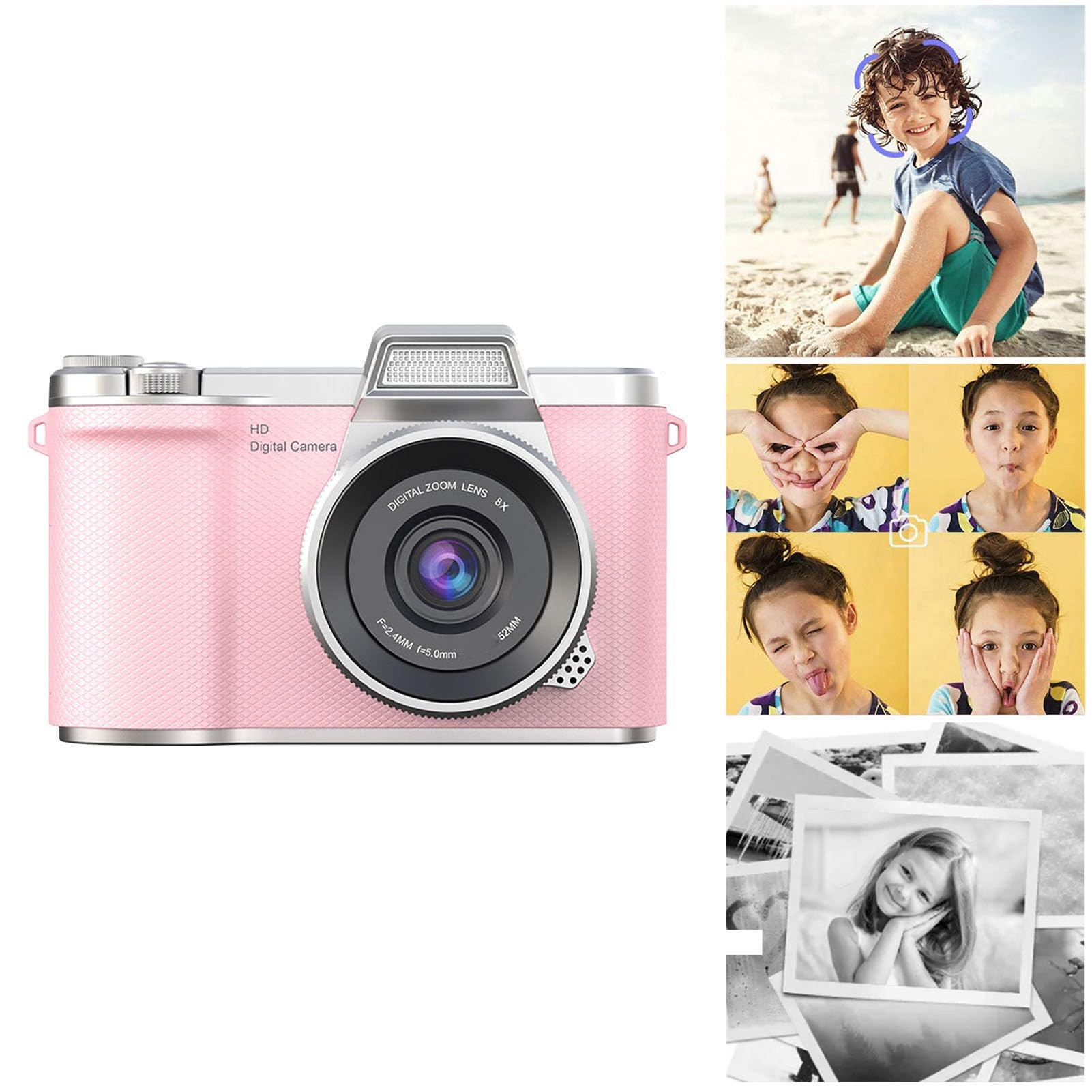 Fockety Fotocamera Digitale per Fotografia, Mirrorless da 48MP con Zoom 8X 1080P con Flip Screen da 2,4" Fotocamera per Vlogging con Messa a Fuoco Automatica e Antivibrazioni, per Principianti con