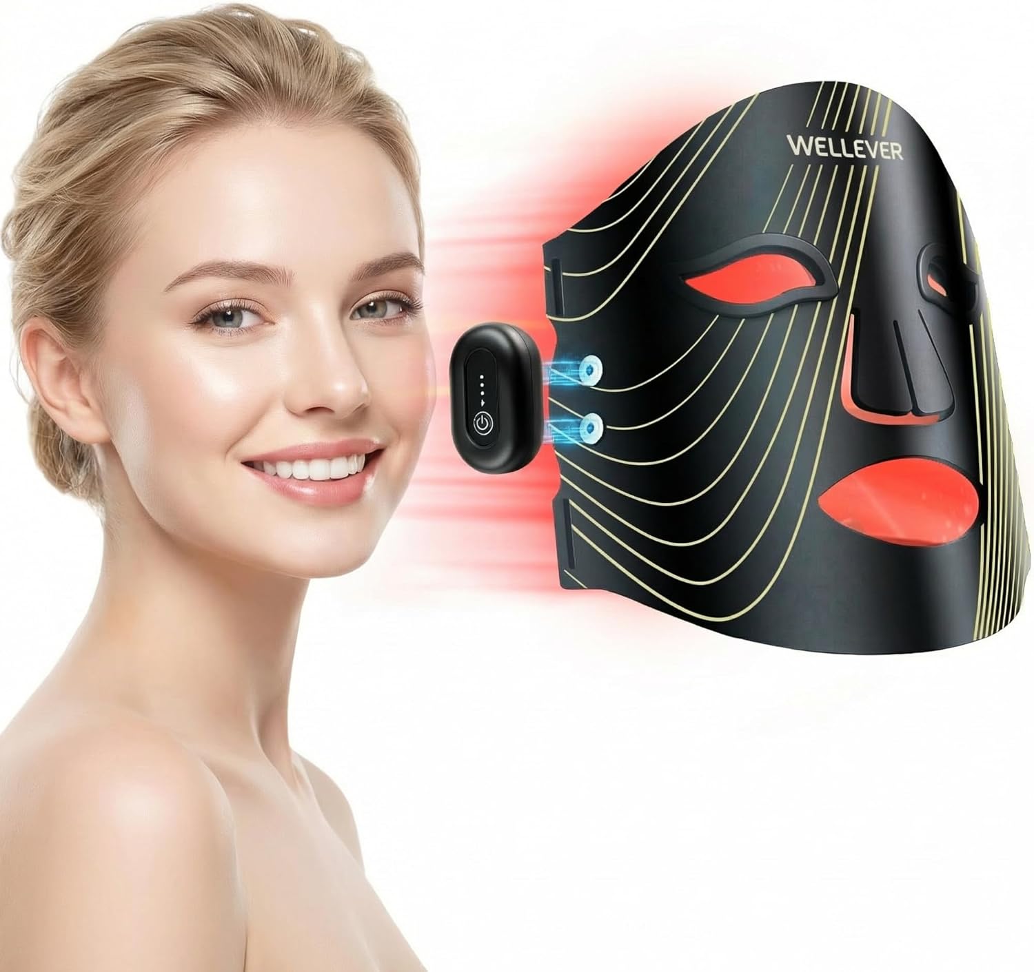 Red Light Therapy Mask for Face, Wireless Led Light Masks with 850nm Infrared, 4 Modes Rechargeable and Ergonomic Design for Home