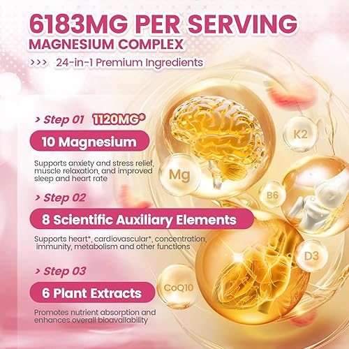 Miniatura 3 de Complejo de magnesio 14 en 1 para mujeres y hombres, 2600 mg por porción, gomitas de sabor fresa con glicinato de magnesio, CoQ10, vitamina D3 K2