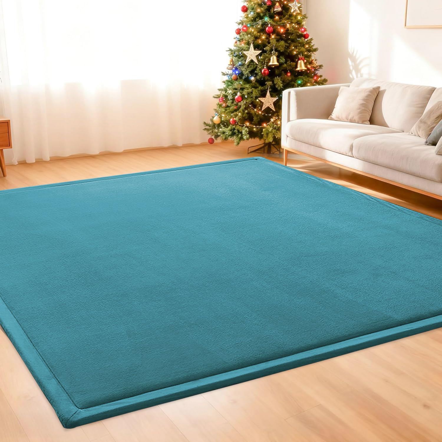 Tapis antidérapant grand velours éponge doux bleu 60 x 150 cm pour sécuriser le sol de la chambre