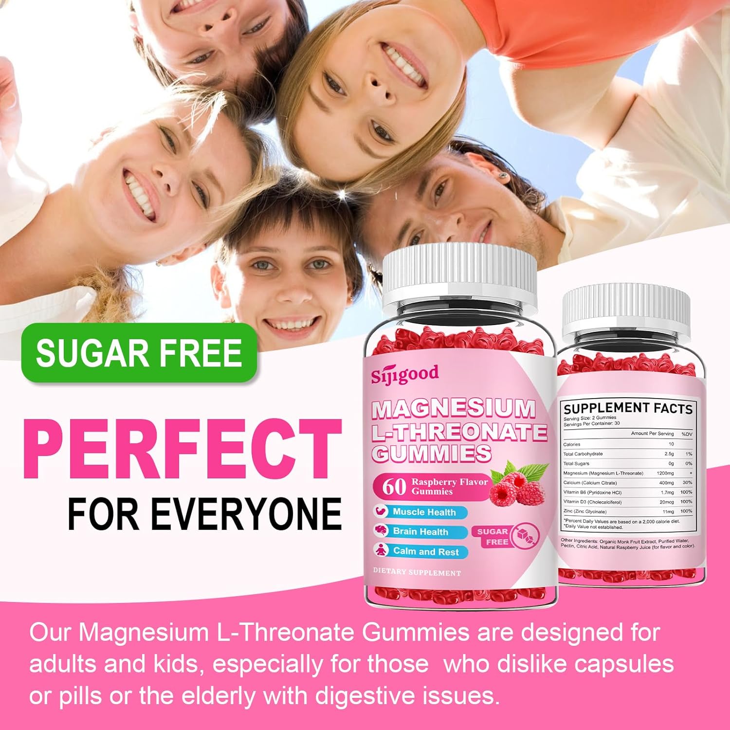 2 Pack Magnesium L-Threonate Gummies, Magnesium Threonate Supplement for Kids & Adults, Support Cognitive Function, Brain & Nerves Health, Relaxation, Zzz, Raspberry Flavor, 120 Count