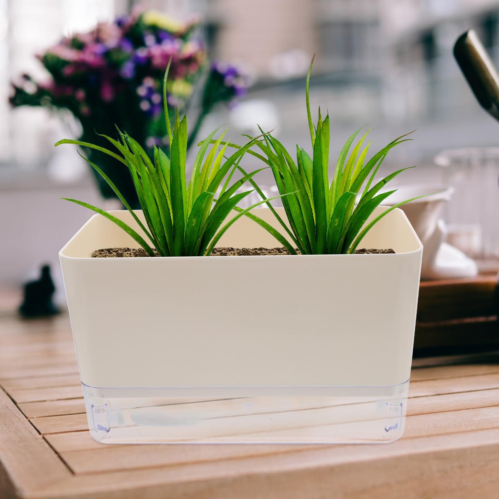 SHINEOFI Récipient à Arrosage Automatique pour Plantes D'intérieur Corde D'irrigation, Pot en Plastique Blanc sans Risque de Casse, Adapté pour Usage Intérieur et Extérieur