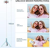 Vista 6 de ATUMTEK Trípode selfie stick de 55 pulgadas, trípode extensible todo en uno para teléfono con control remoto Bluetooth recargable para iPhone y más