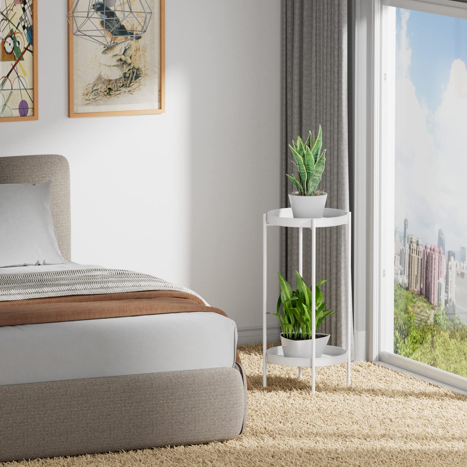 Supporto Per Piante A 2 Ripiani In Metallo - OVICAR Fioriera Alta Per Interno/Esterno, Ideale Per Casa, Giardino, Balcone, Soggiorno - Piedini Regolabili