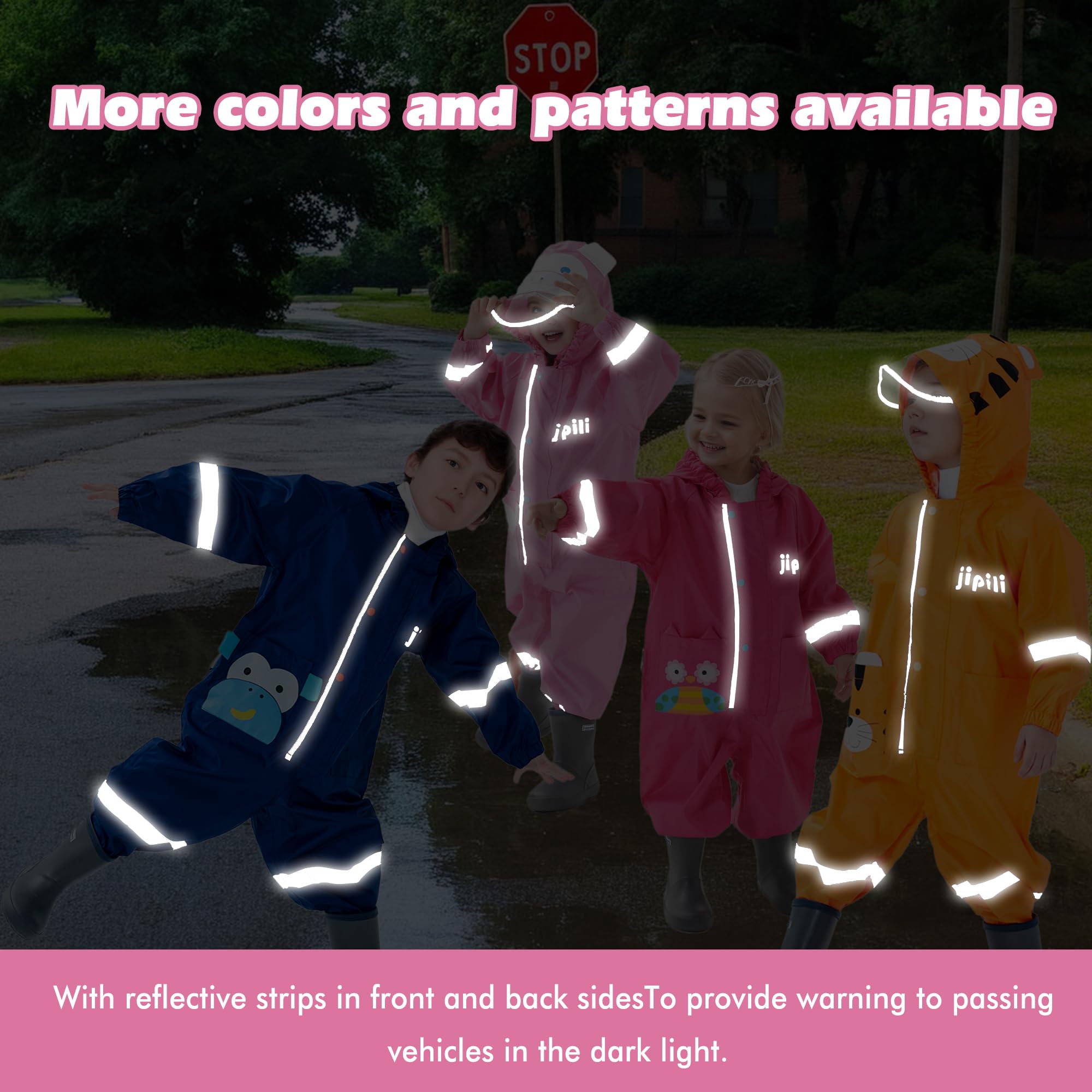 Impermeable Niño Niña Traje de Lluvia con Capucha Infantil Chubasquero Transpirable Ligero Portátil Chaqueta Impermeable y Pantalones Exterior Abrigo con Reflectante y Bolsillo para 1-9 años