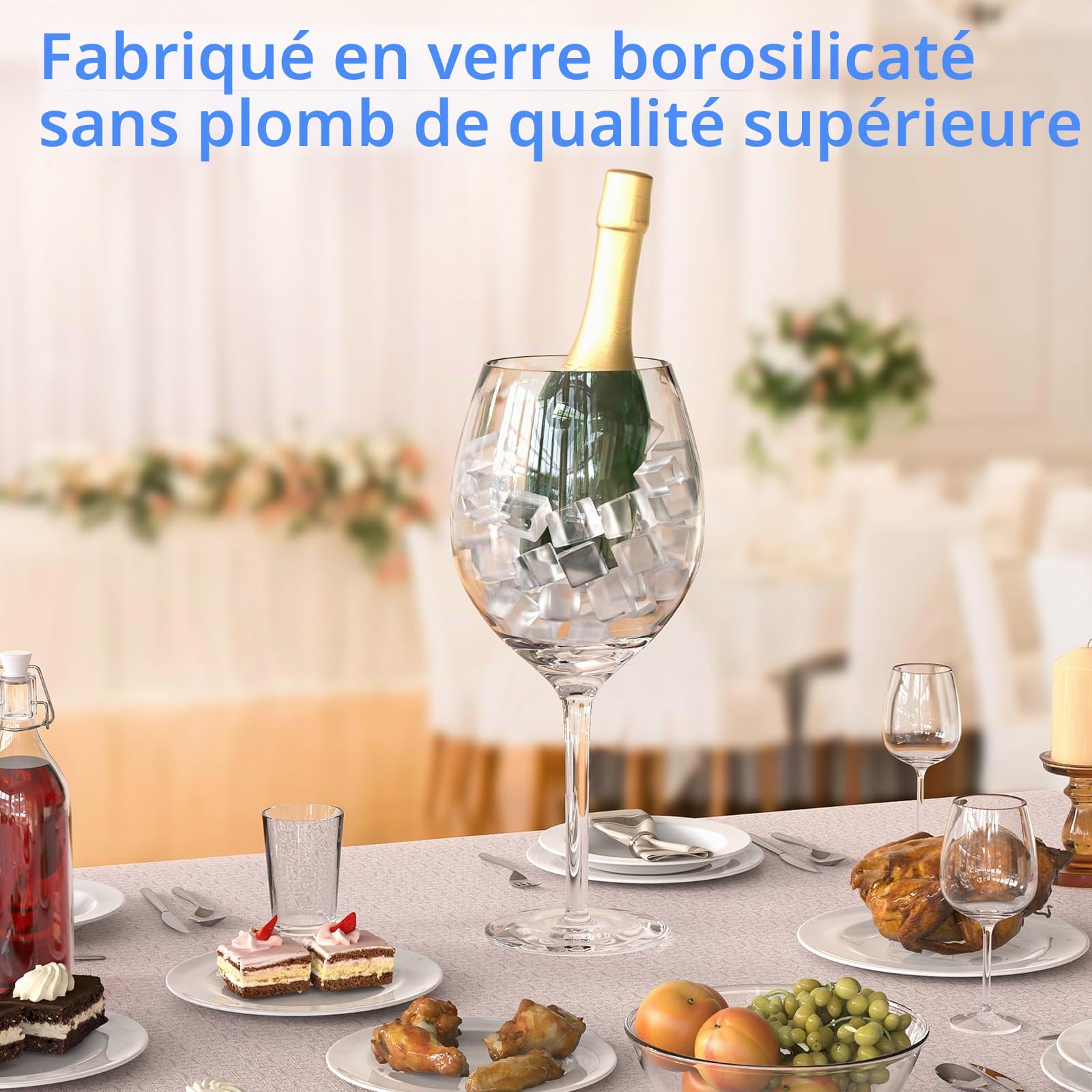 NiHome Verre à vin géant soufflé à la main de 2400ml pour célébrations et rassemblements, 38,1 cm de haut et 11,4 cm de bouche Design italien en cristal à grande capacité, élégant verrerie
