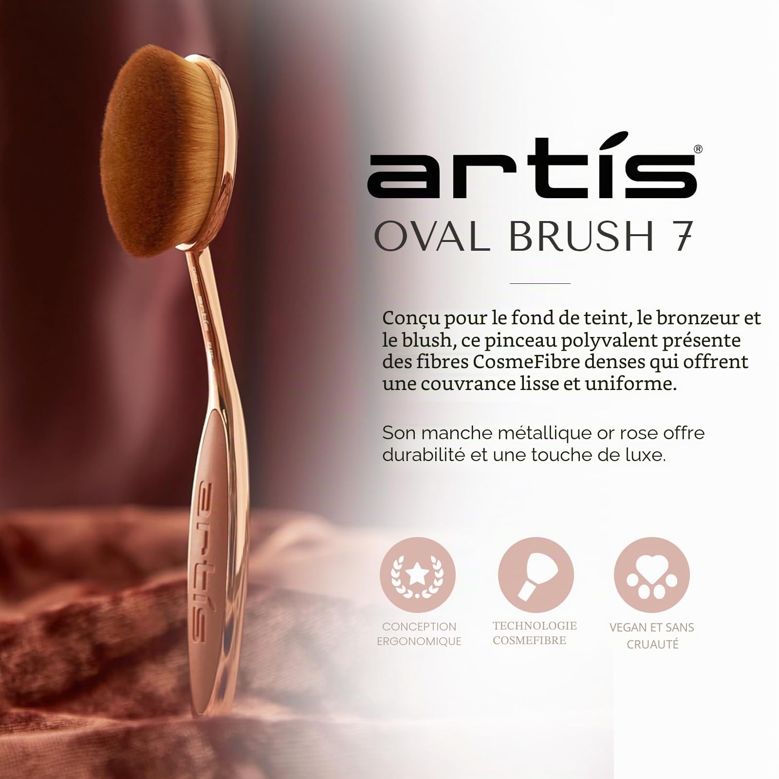 Artis Elite Oval 7 Brush – Pinceau de maquillage ovale – Pinceau de fond de teint – Fond de teint, maquillage, soins de la peau – Utilisation avec liquides, poudres, crèmes – Finition aérographe –